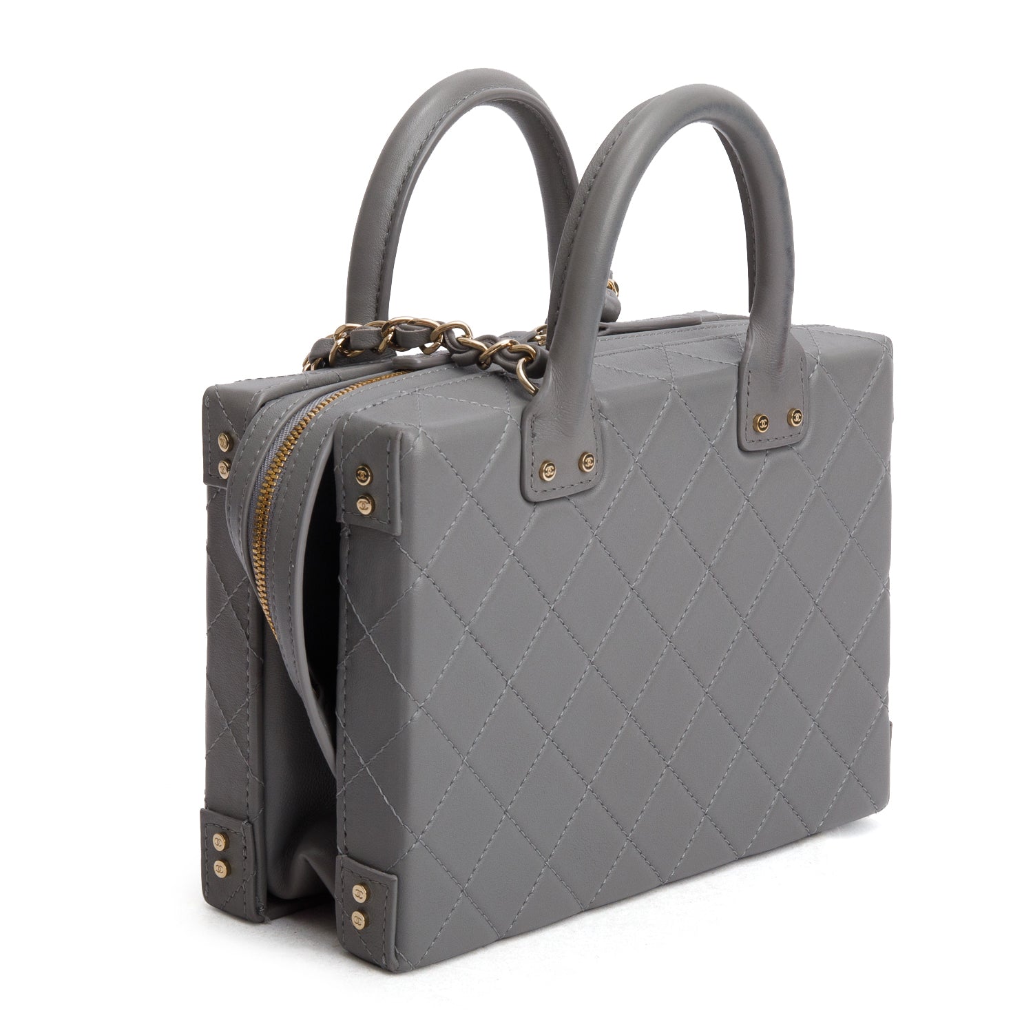 Chanel 2022 Grey Quilted Calfskin Leather Coco Vault Small Vanity Case w/ Box & Receipt