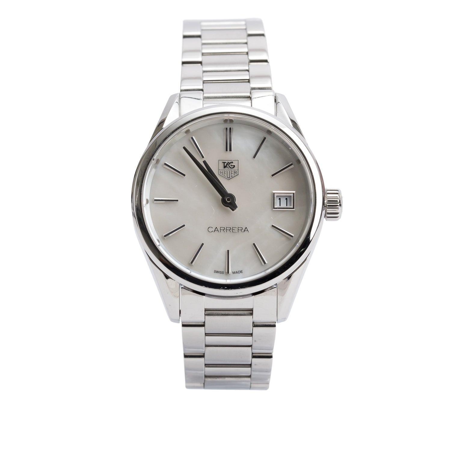 Tag Heuer Stainless Steel Carrera 32 MM Quartz Watch Mother of Pearl Dial WAR1311