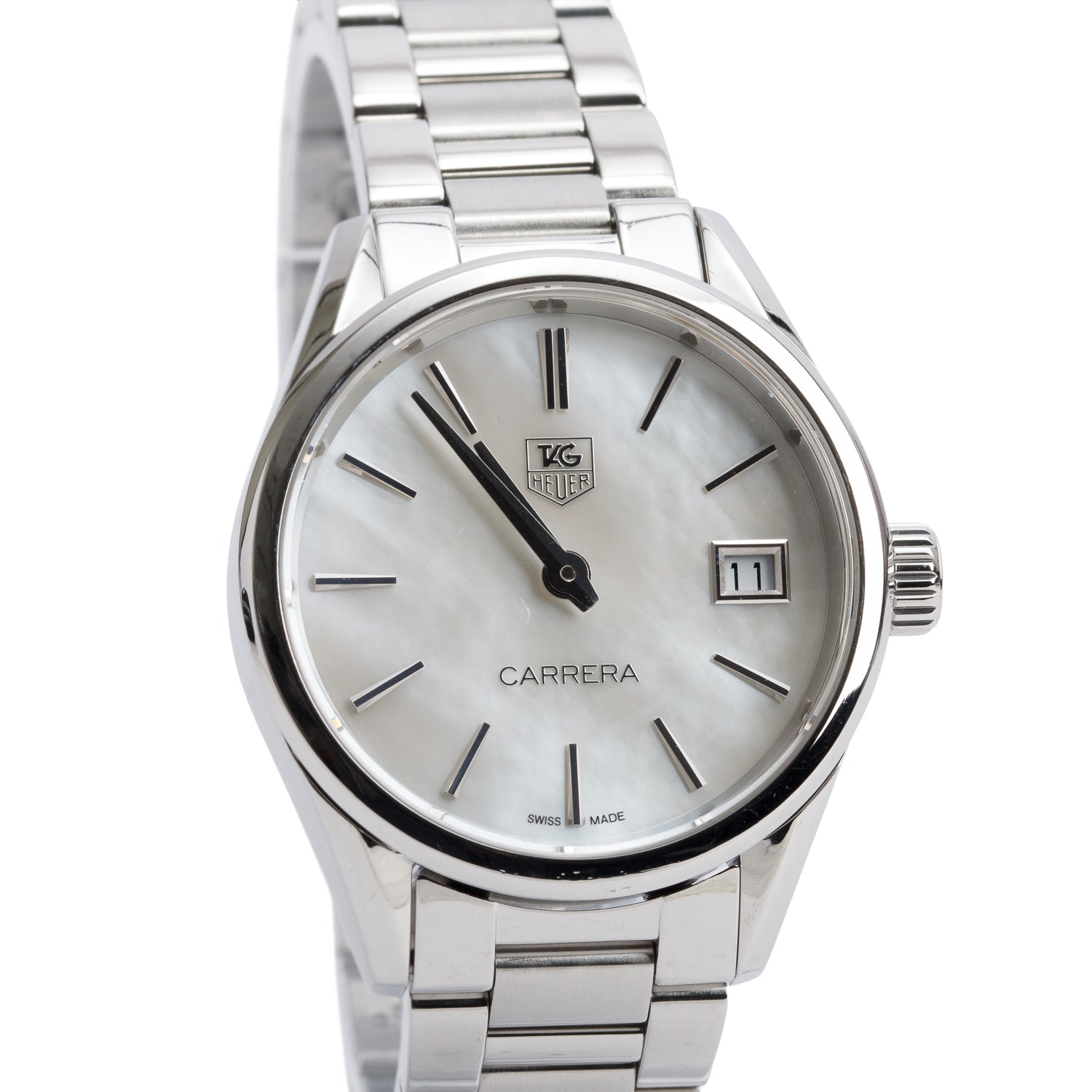 Tag Heuer Stainless Steel Carrera 32 MM Quartz Watch Mother of Pearl Dial WAR1311