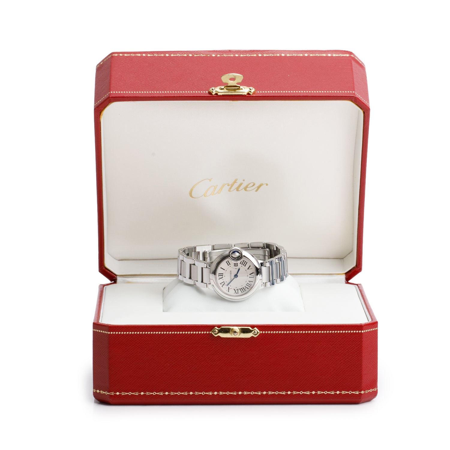 Cartier Stainless Steel Ballon Bleu de Cartier 28 MM Quartz Watch Silver Dial 3009 w/ Box