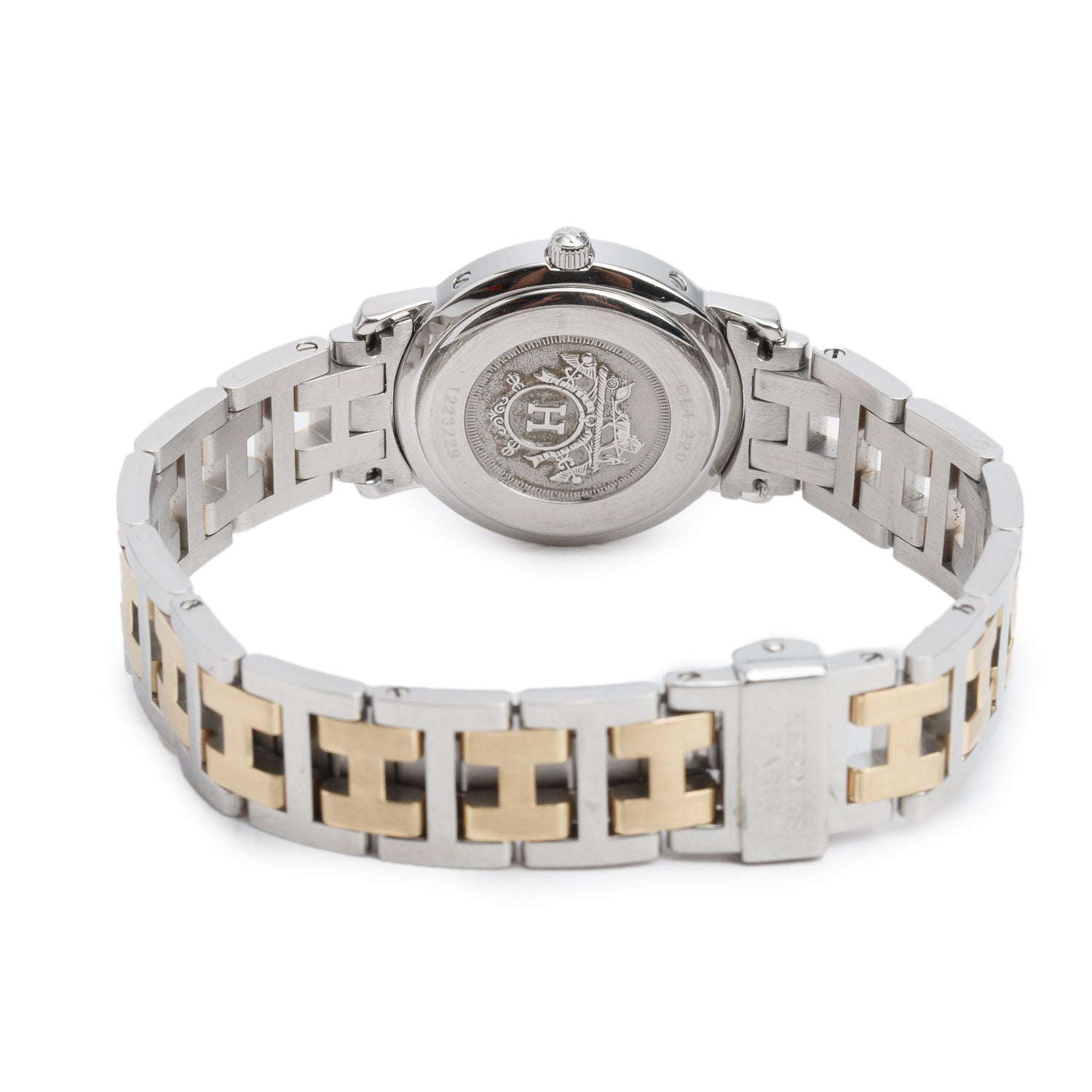 Hermes Gold Plated & Stainless Steel 24 MM Clipper Quartz Watch Creme Dial CL4.220 w/ Box