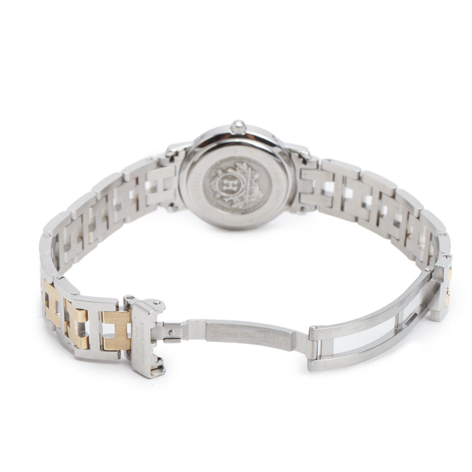 Hermes Gold Plated & Stainless Steel 24 MM Clipper Quartz Watch Creme Dial CL4.220 w/ Box
