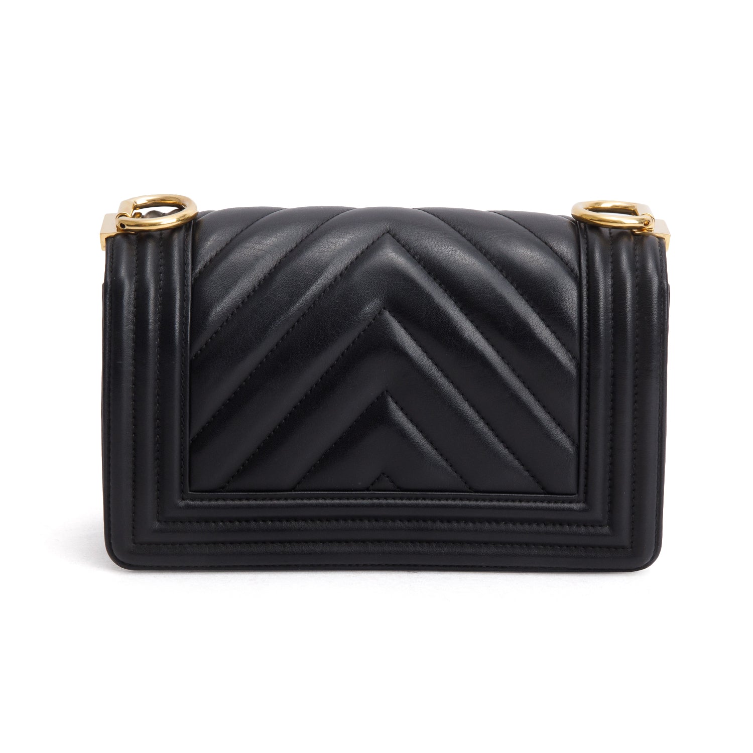 Chanel Black Lambskin Chevron Small Boy Bag w/ Box