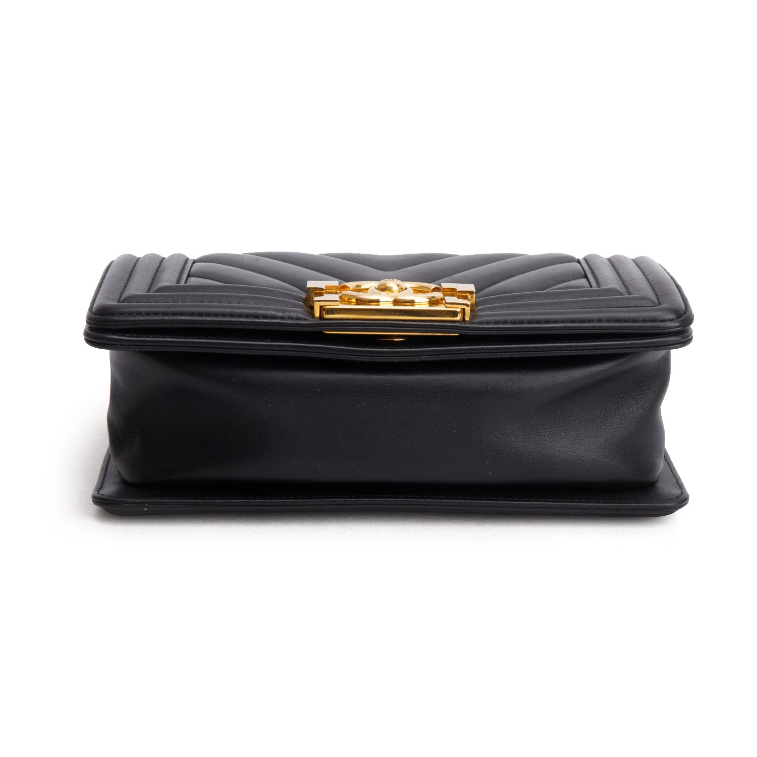 Chanel Black Lambskin Chevron Small Boy Bag w/ Box