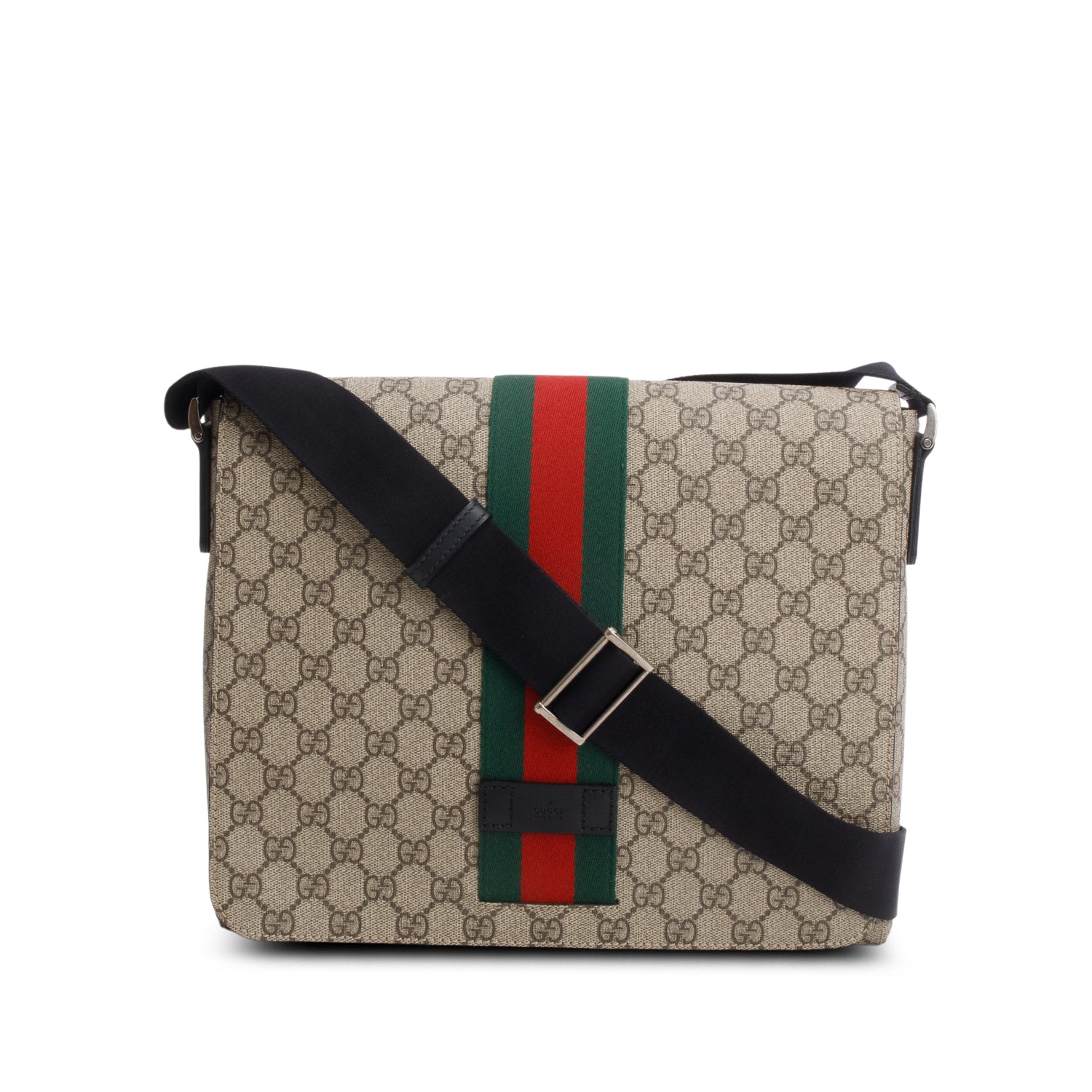 Gucci GG Supreme Monogram Web Flap Messenger Bag