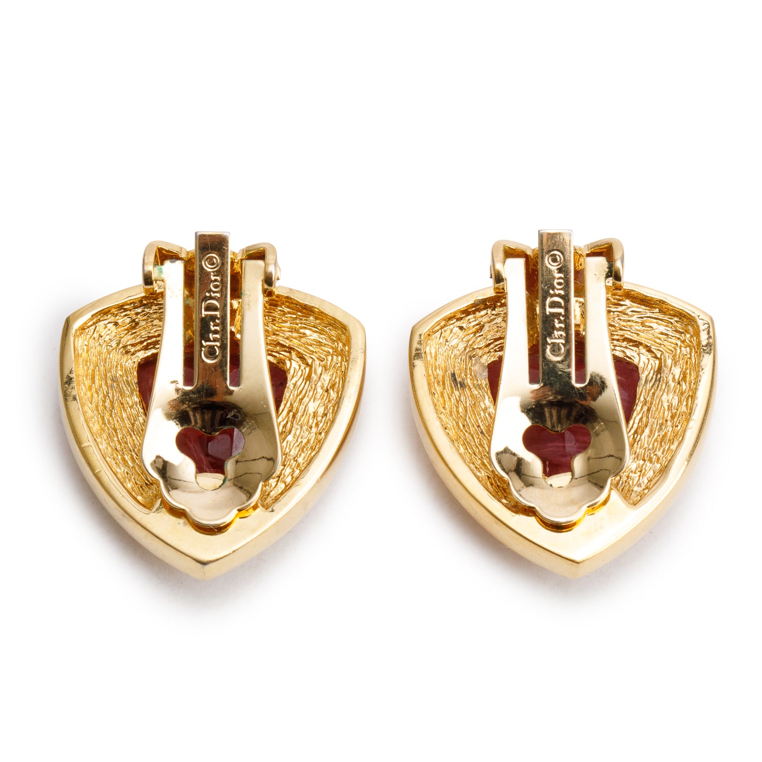 Christian Dior Vintage Gold Plated Crystal Shield Clip-On Earrings