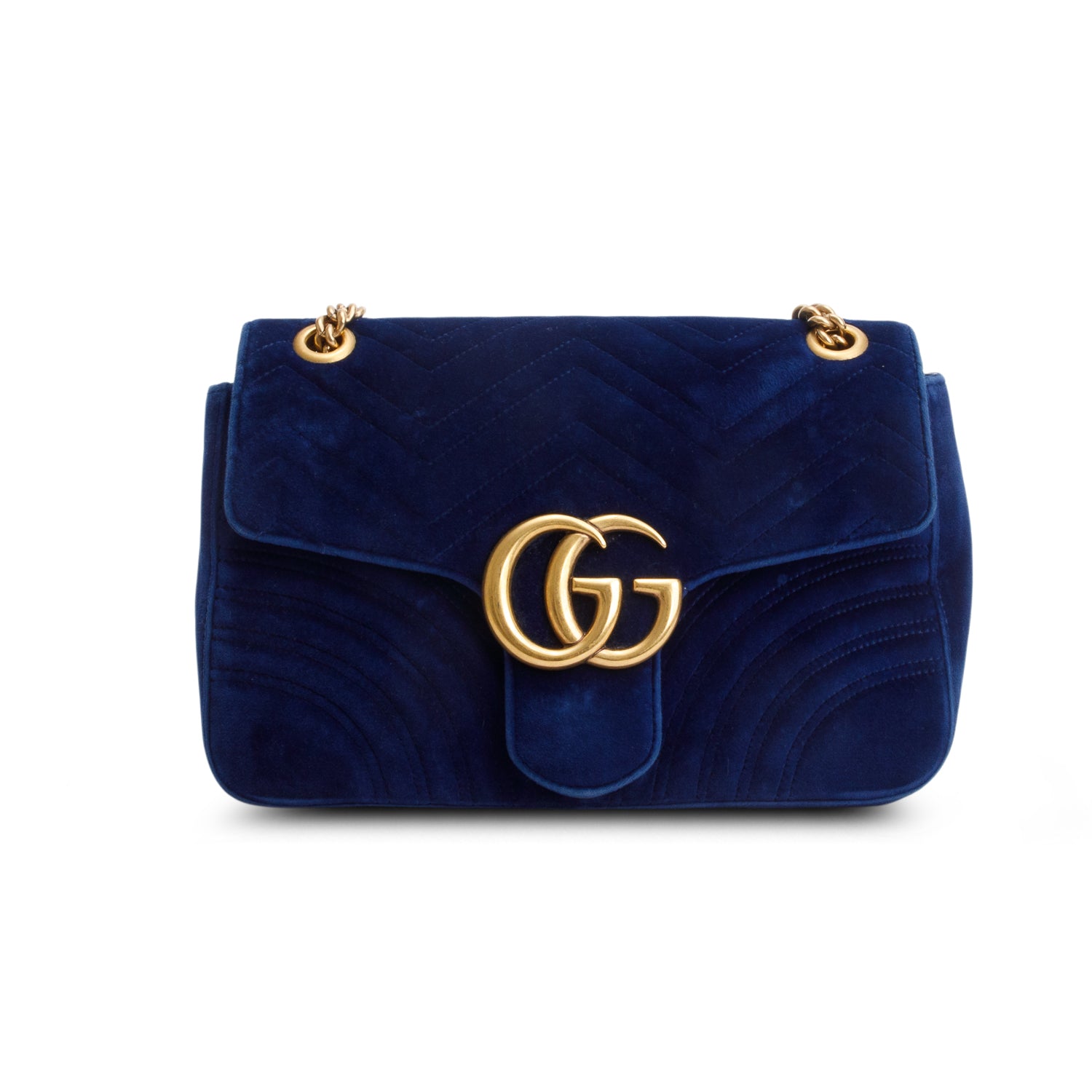 Gucci Blue Velvet Matelasse Medium GG Marmont Shoulder Bag