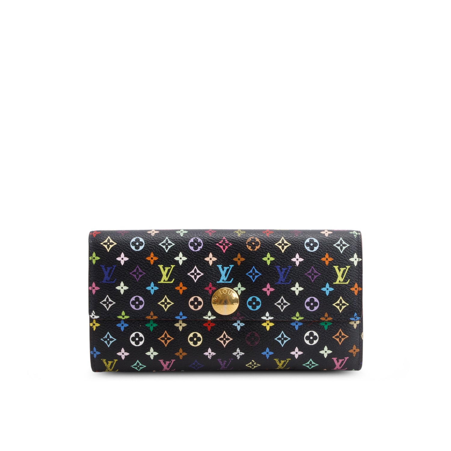 Louis Vuitton Black Monogram Multicolor Sarah Wallet w/ Box