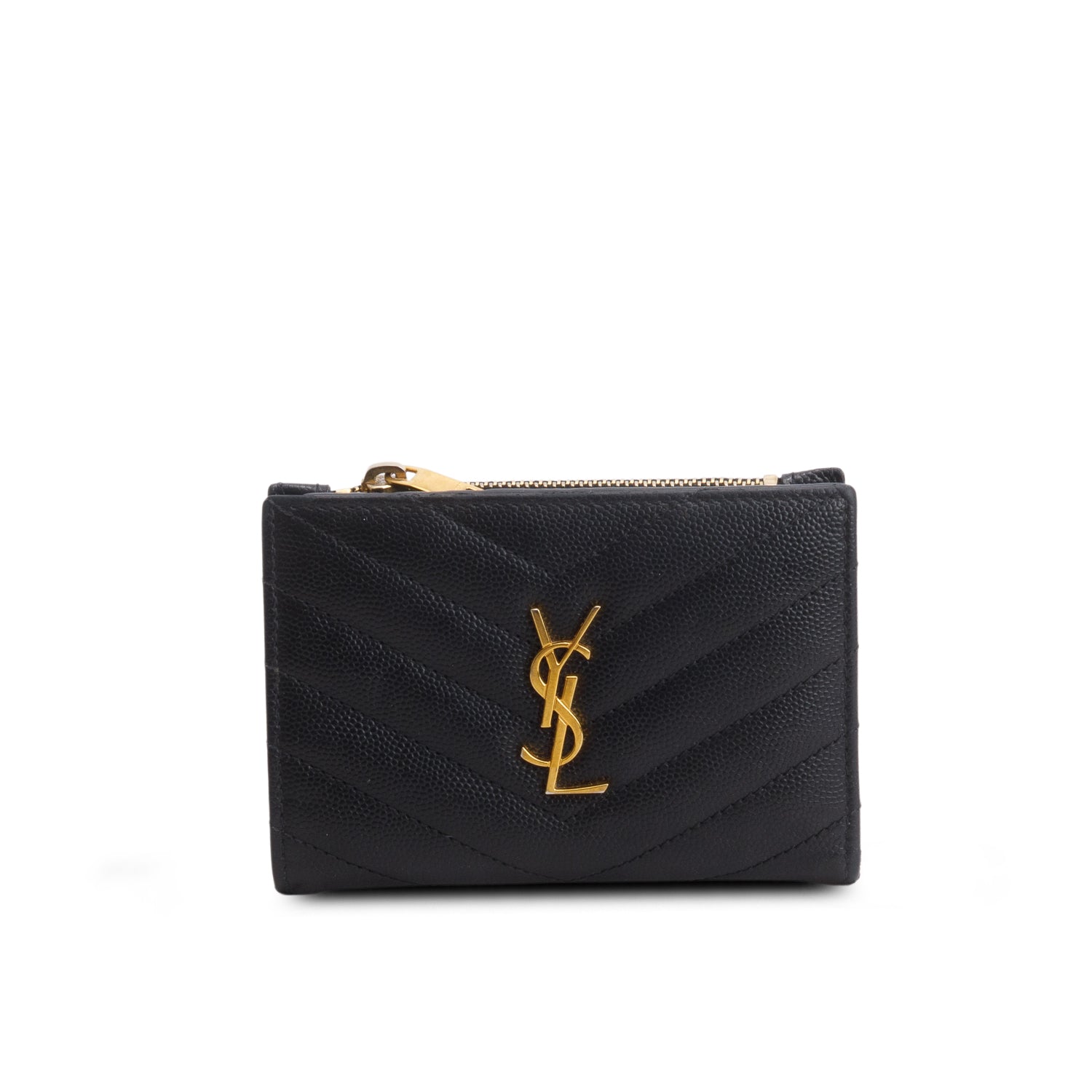 Saint Laurent 2020 Black Grain de Poudre Cassandre Matelasse Fragments Bi-Fold Wallet w/ Box