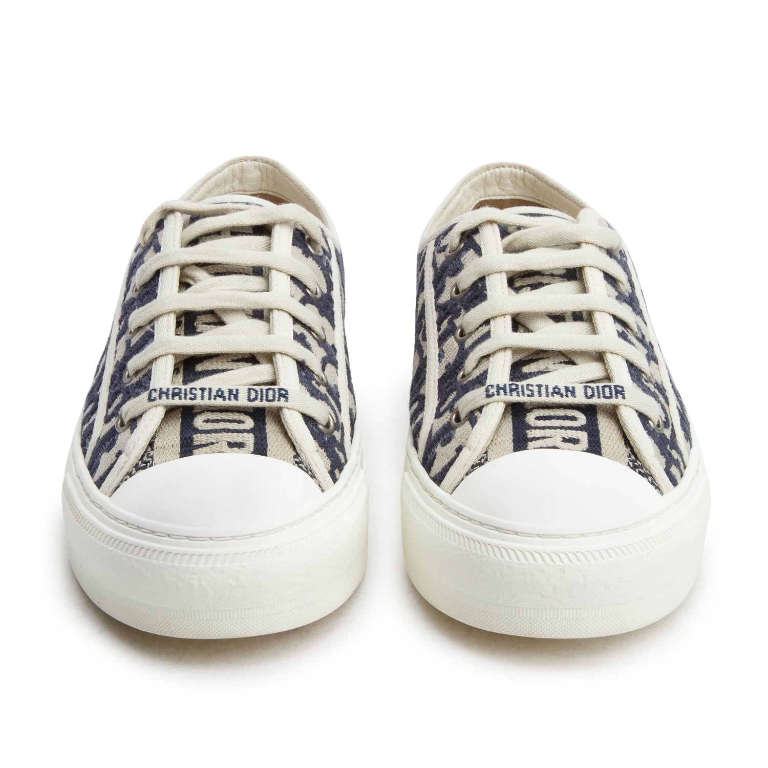 Christian Dior Deep Blue Oblique Embroidered Cotton Walk'n'Dior Sneakers, Women's Size 38 w/ Box