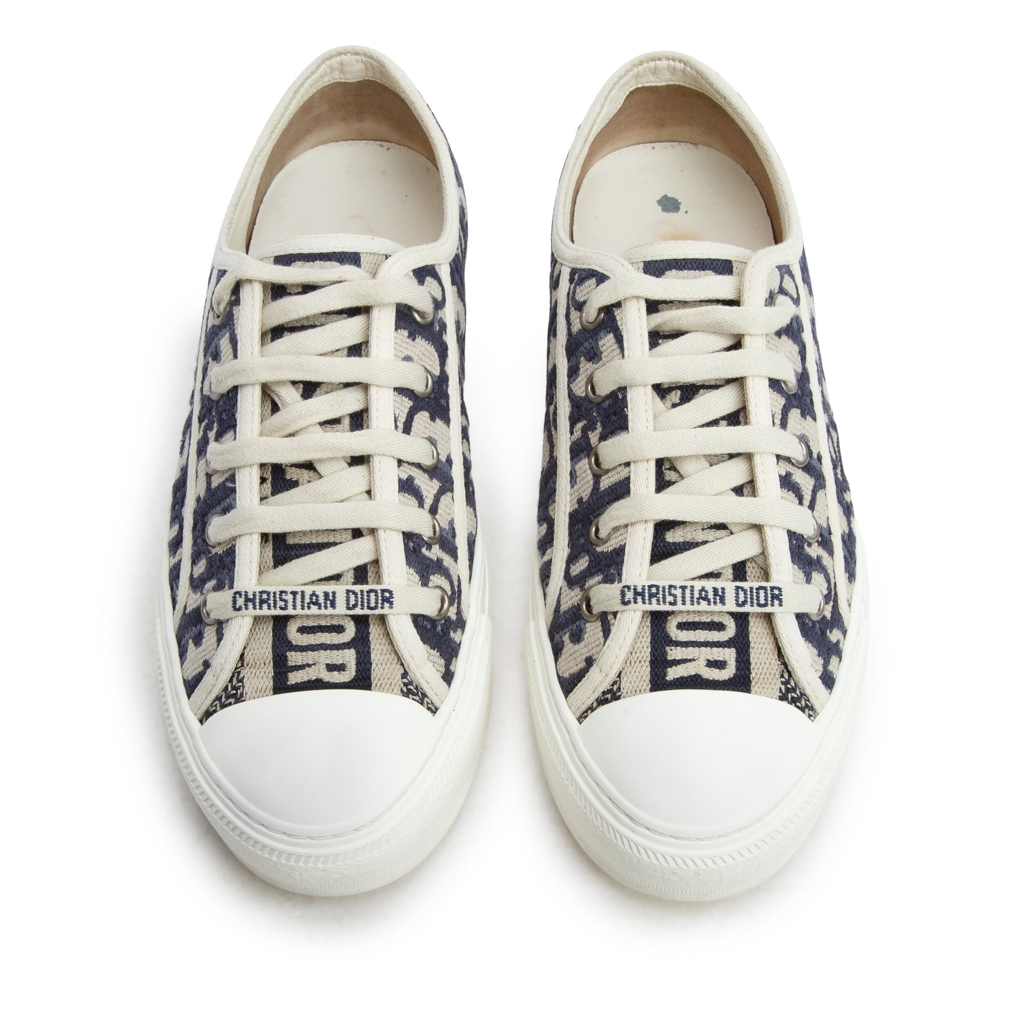 Christian Dior Deep Blue Oblique Embroidered Cotton Walk'n'Dior Sneakers, Women's Size 38 w/ Box