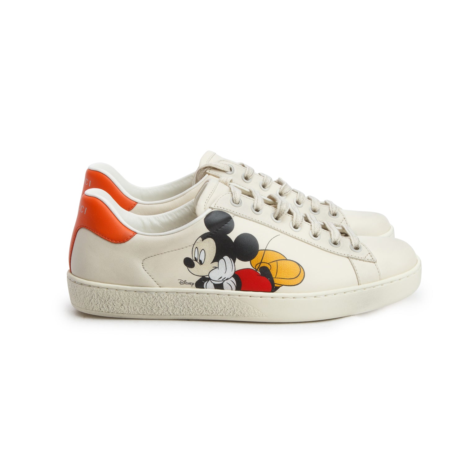 Gucci x Disney Cream Miro Soft Leather Mickey Mouse Ace Sneakers, Women's Size 5.5 w/ Box