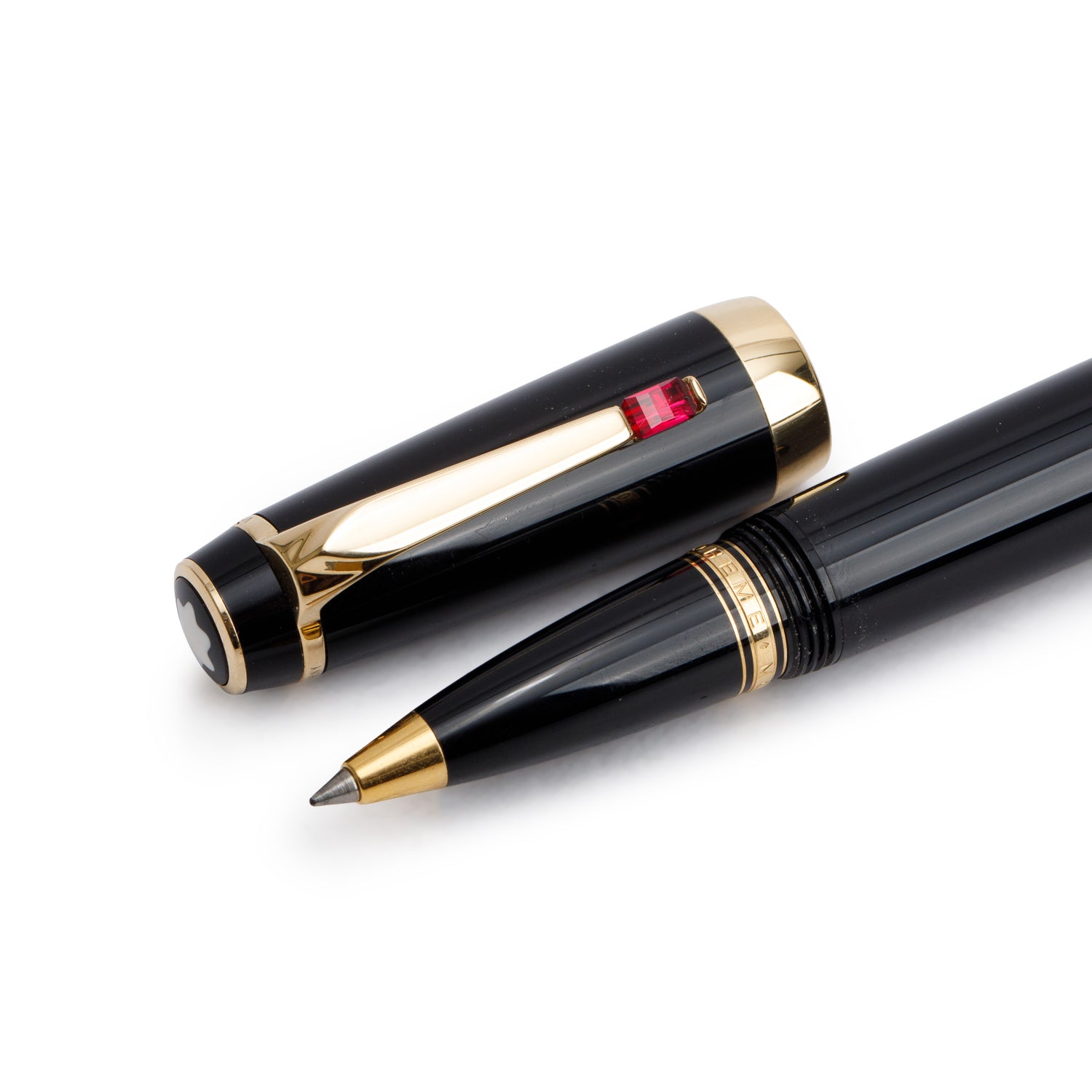Montblanc Yellow Gold Coated Black Resin Boheme Rollerball Pen w/ Leather Case