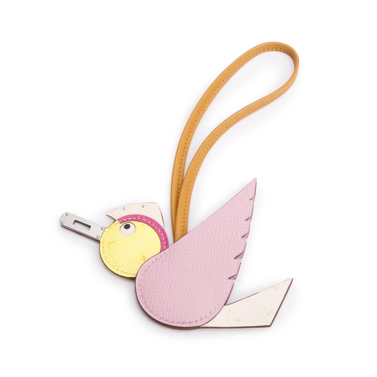 Hermes 2023 Mauve Sylvestre/Nata/Jaune Citron/Magnolia/Sesame Ostrich Epsom Swift Birdy Bag Charm w/ Box