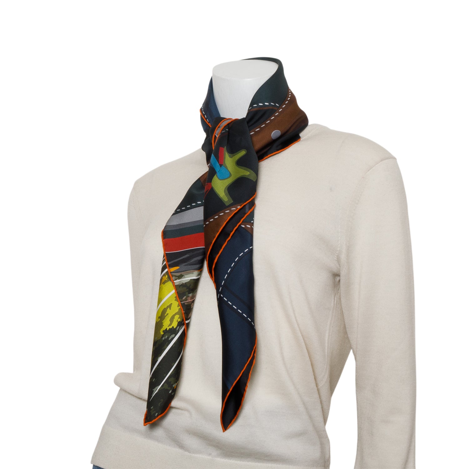 Hermes Blue & Multicolor Double Face 'Formula One' Silk Scarf 90 w/ Box