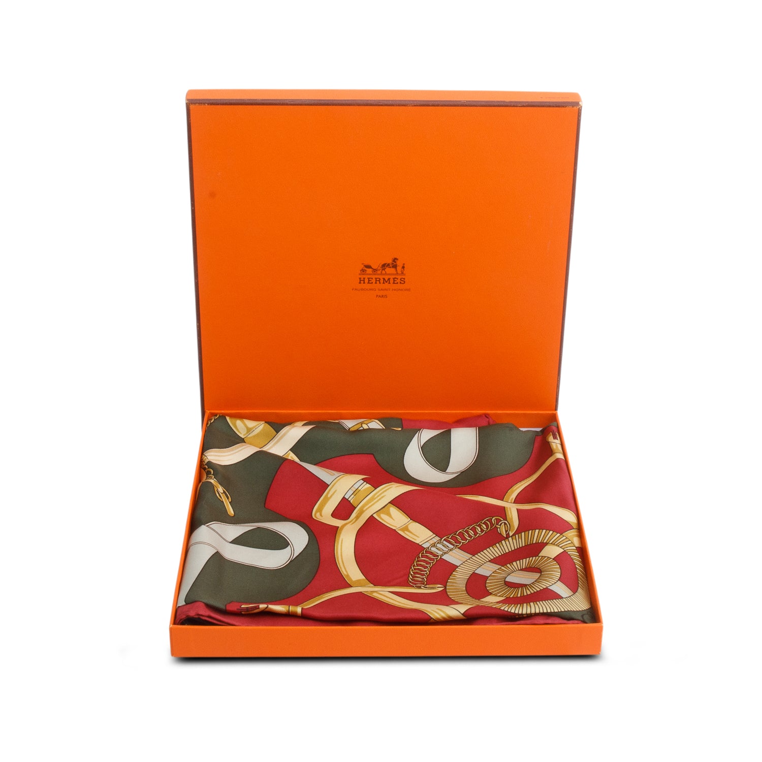 Hermes Red & Green 'Eperon D'or' Silk Scarf 90 w/ Box