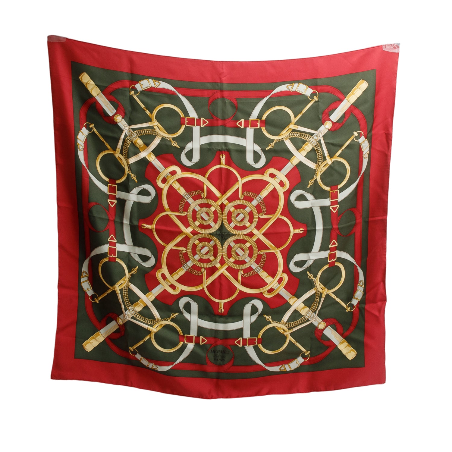 Hermes Red & Green 'Eperon D'or' Silk Scarf 90 w/ Box