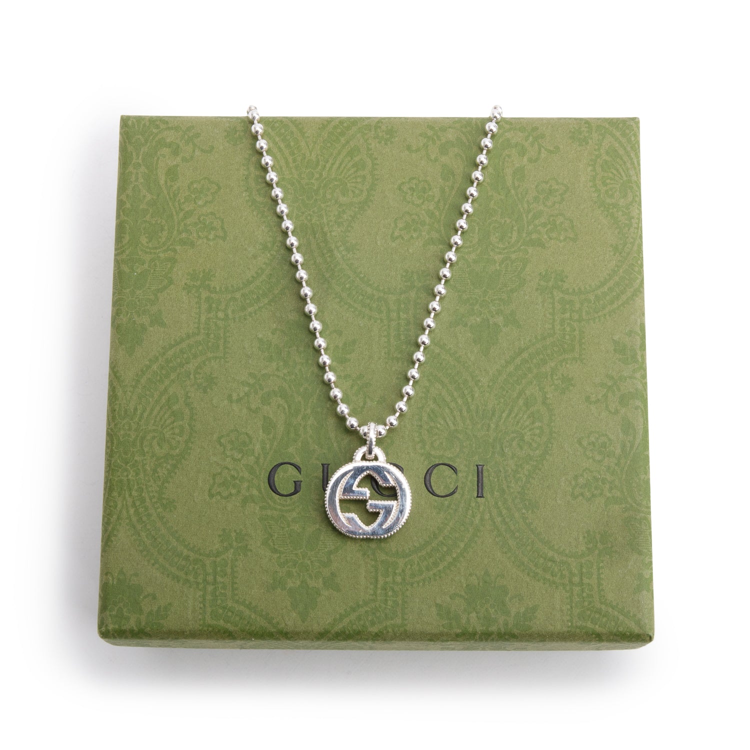 Gucci Sterling Silver Interlocking G Pendant Necklace w/ Box