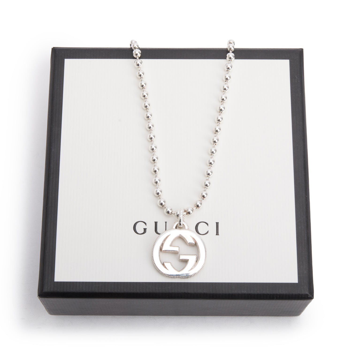 Gucci Sterling Silver Interlocking G Pendant Necklace w/ Box