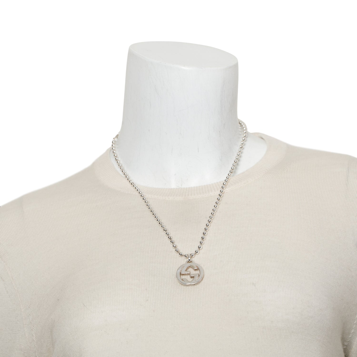 Gucci Sterling Silver Interlocking G Pendant Necklace w/ Box
