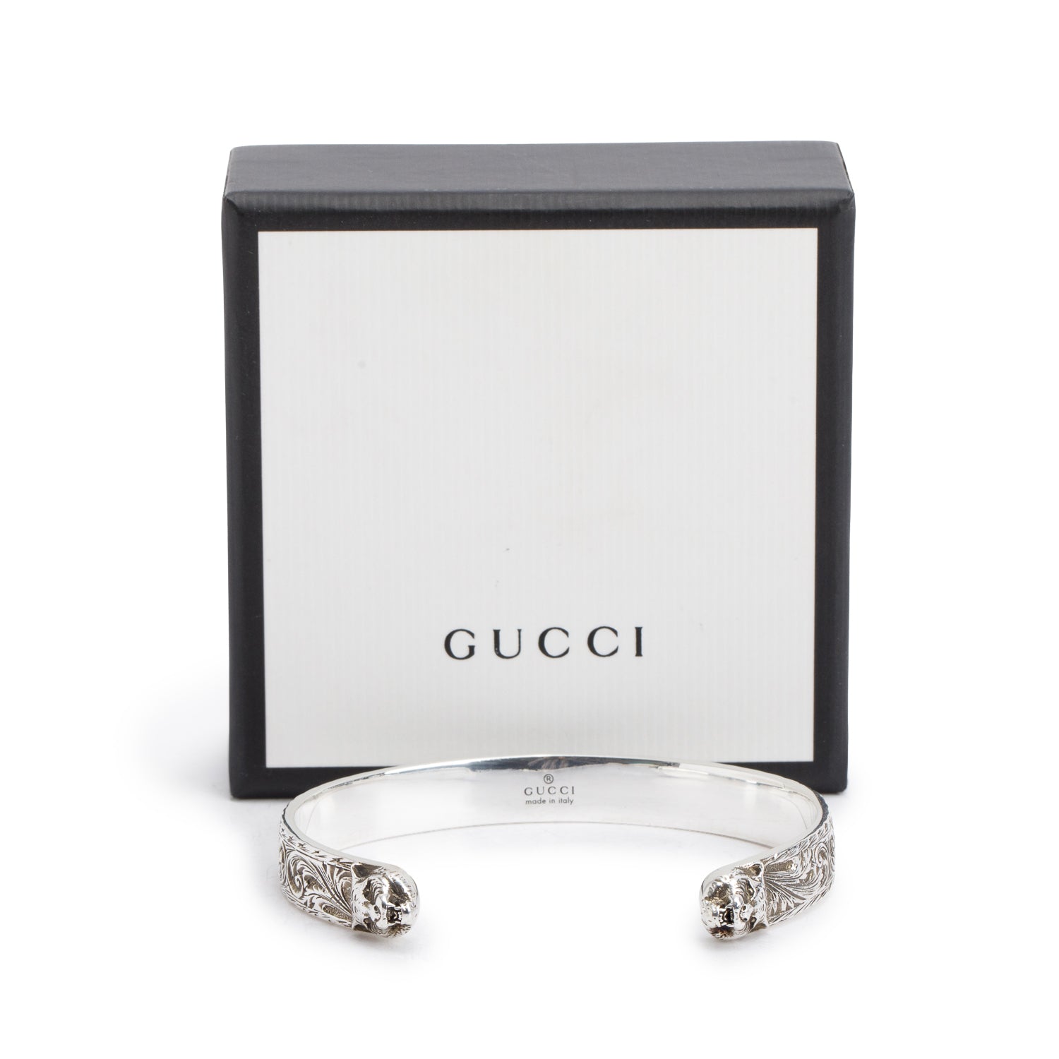 Gucci Sterling Silver Feline Head Cuff Bracelet w/ Box