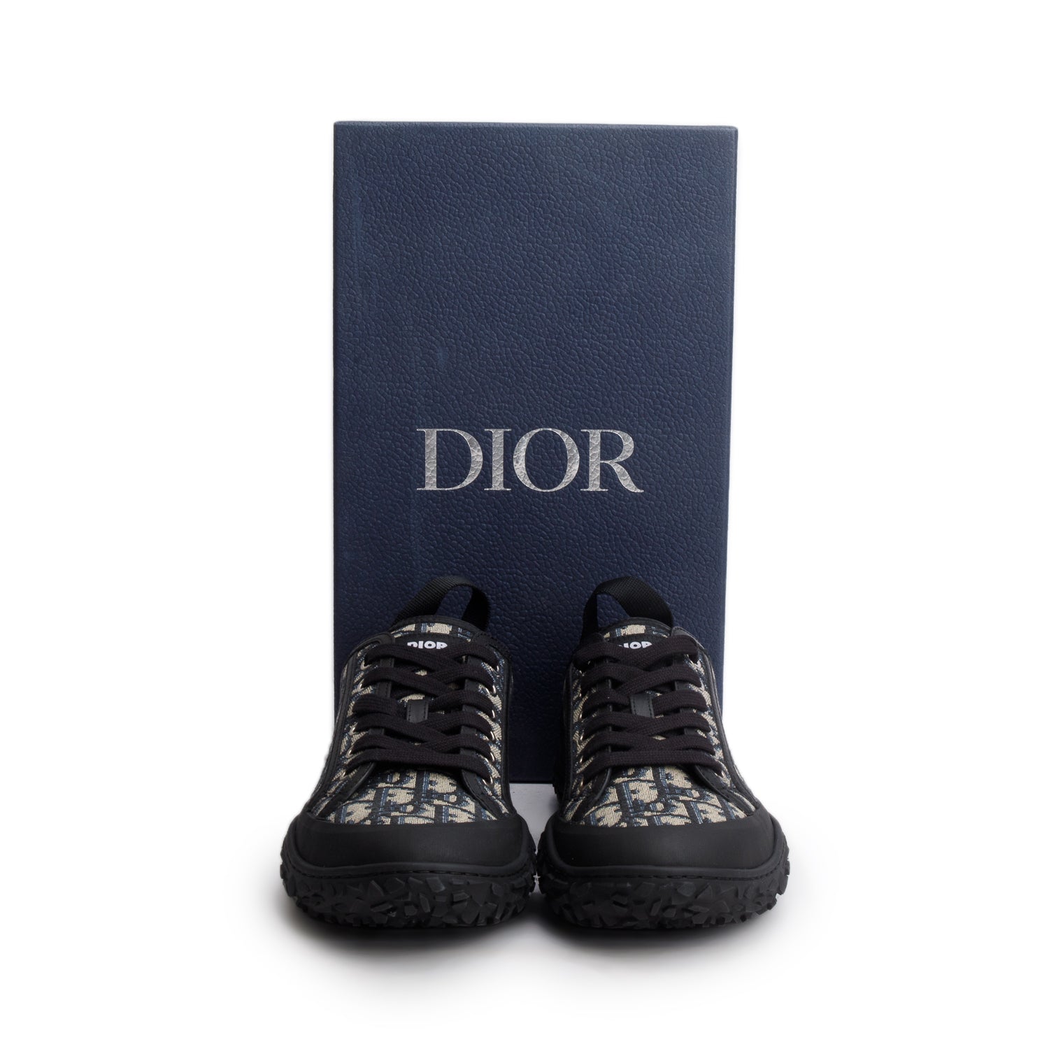 Christian Dior 2022 Navy Jacquard Rubber Oblique B28 Low Top Sneakers, Men's Size 39 w/ Box