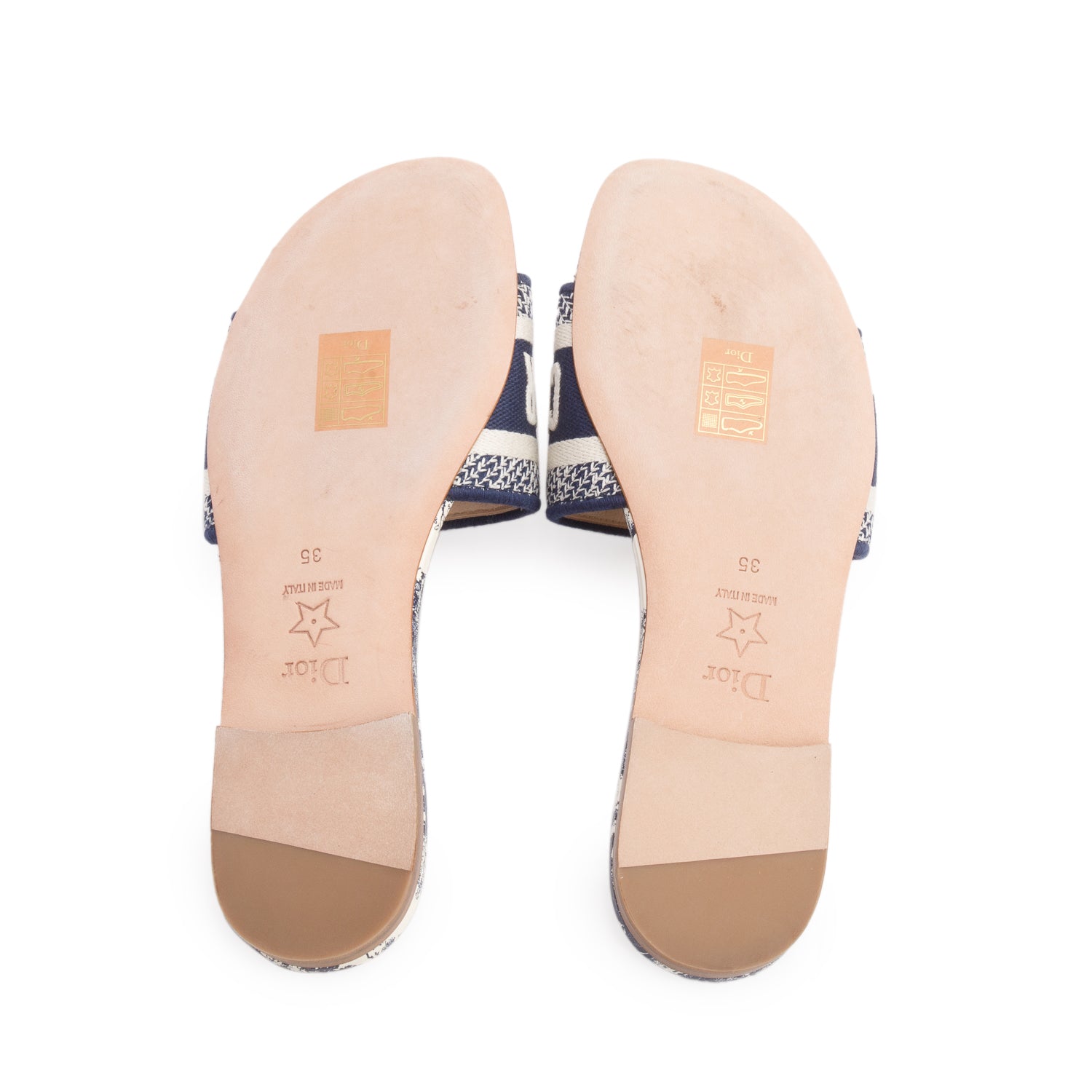Christian Dior 2023 Blue Canvas Toile de Jouy Motif Embroidered Dway Flat Slide Sandals, Women's Size 35 w/ Box