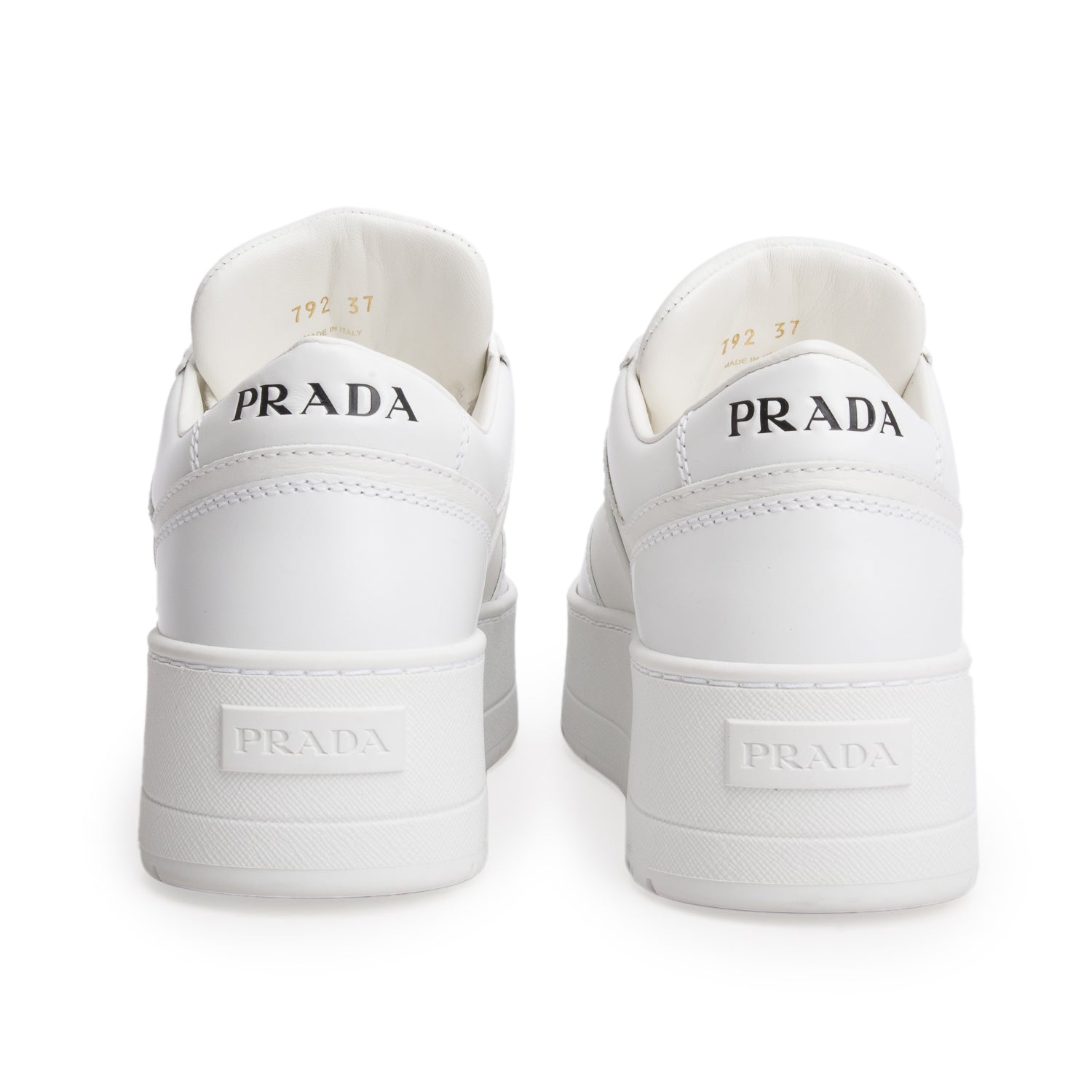 Prada White Vitello Rois Triangle Downtown Platform Low Top Sneakers, Women's Size 37 w/ Box
