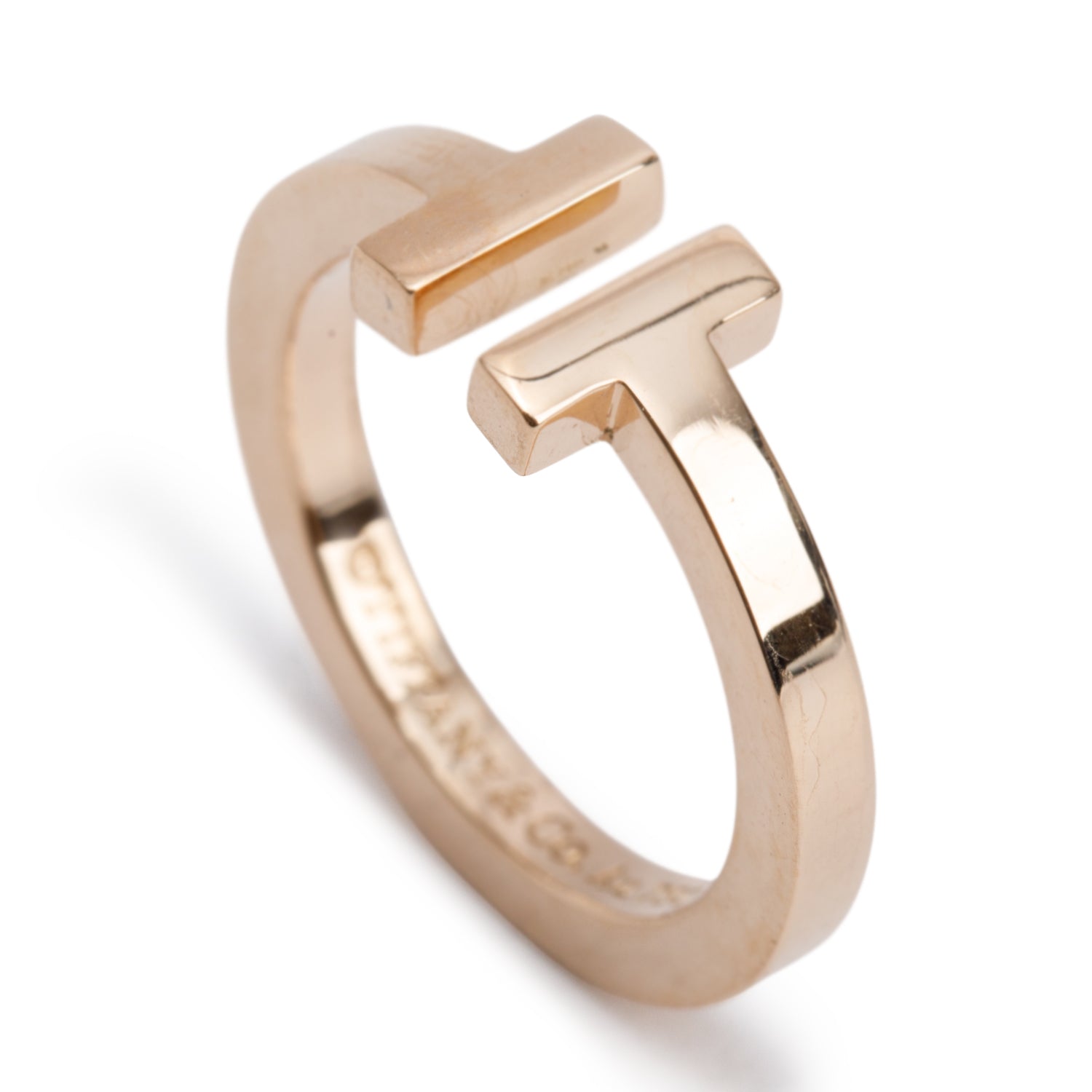 Tiffany & Co. 18k Rose Gold T Square Ring, Size 7.5 w/ Box