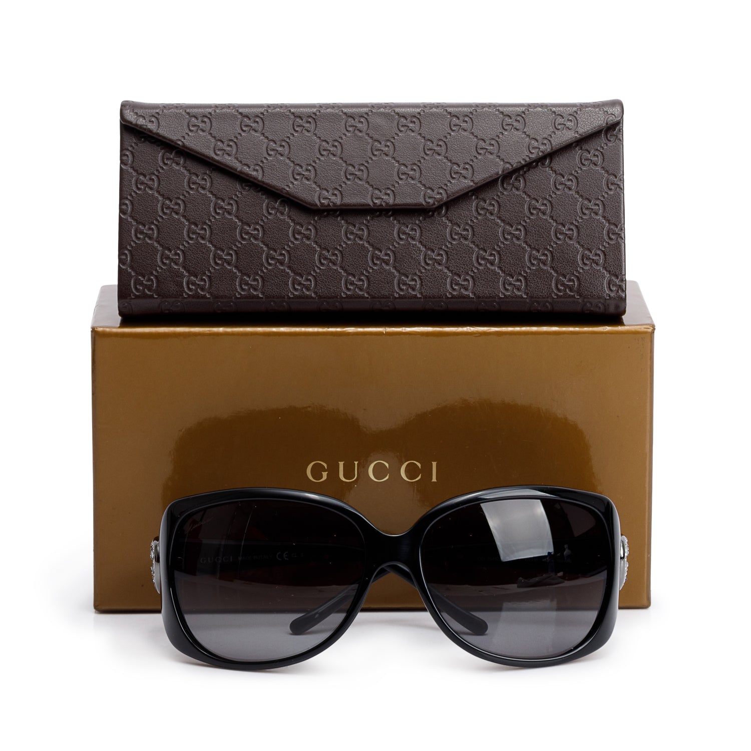 Gucci GG3548/S Black Acetate Oval Oversized Rhinestone Heart Logo Sunglasses w/ Box & Case