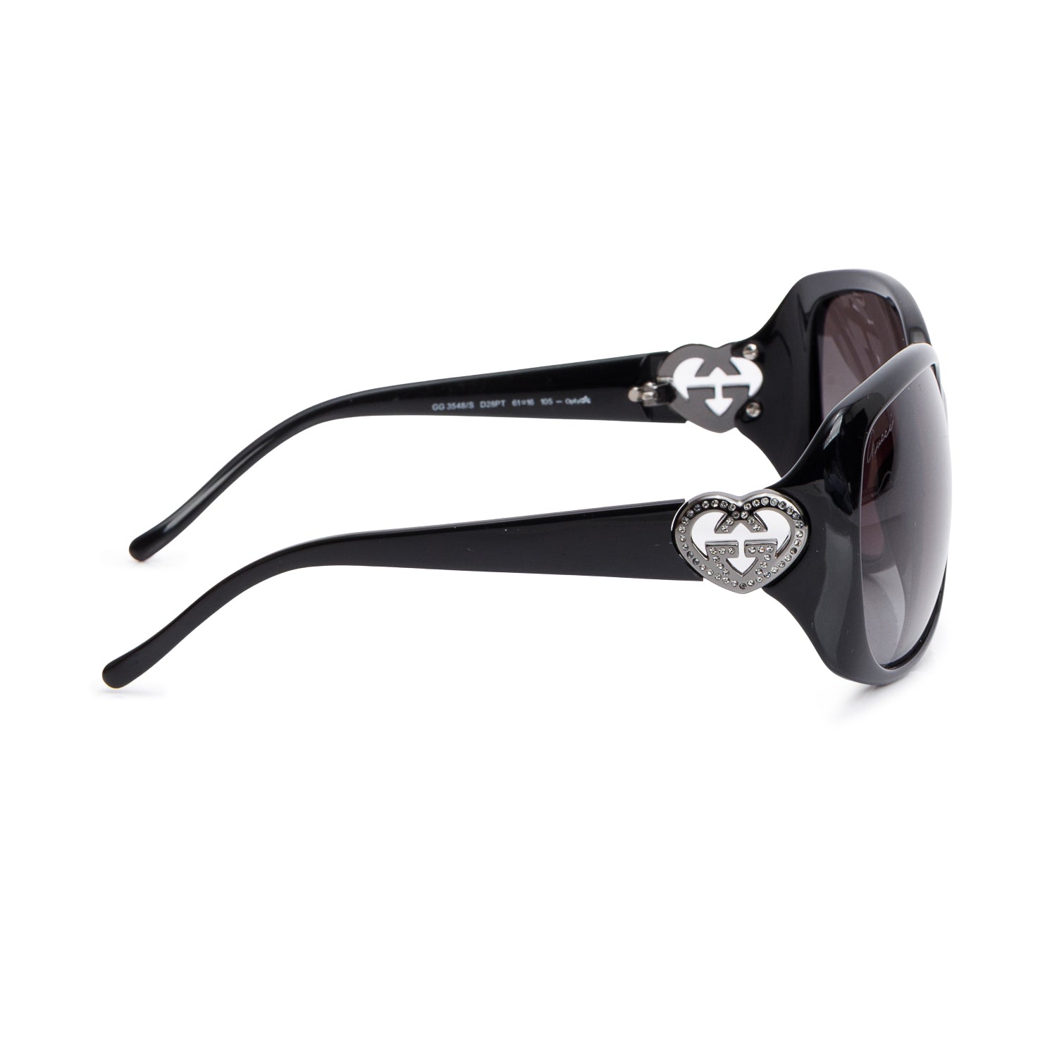 Gucci GG3548/S Black Acetate Oval Oversized Rhinestone Heart Logo