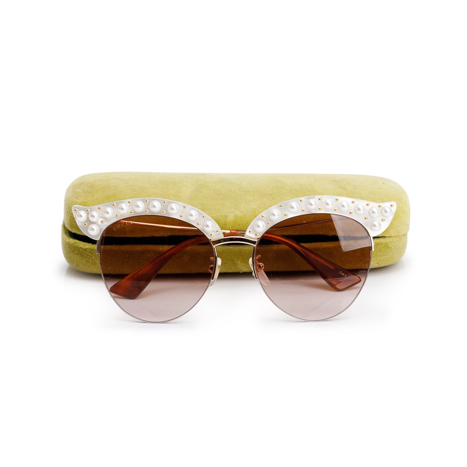 Gucci GG0212S Pink/White Pearl Cat Eye Sunglasses w/ Case