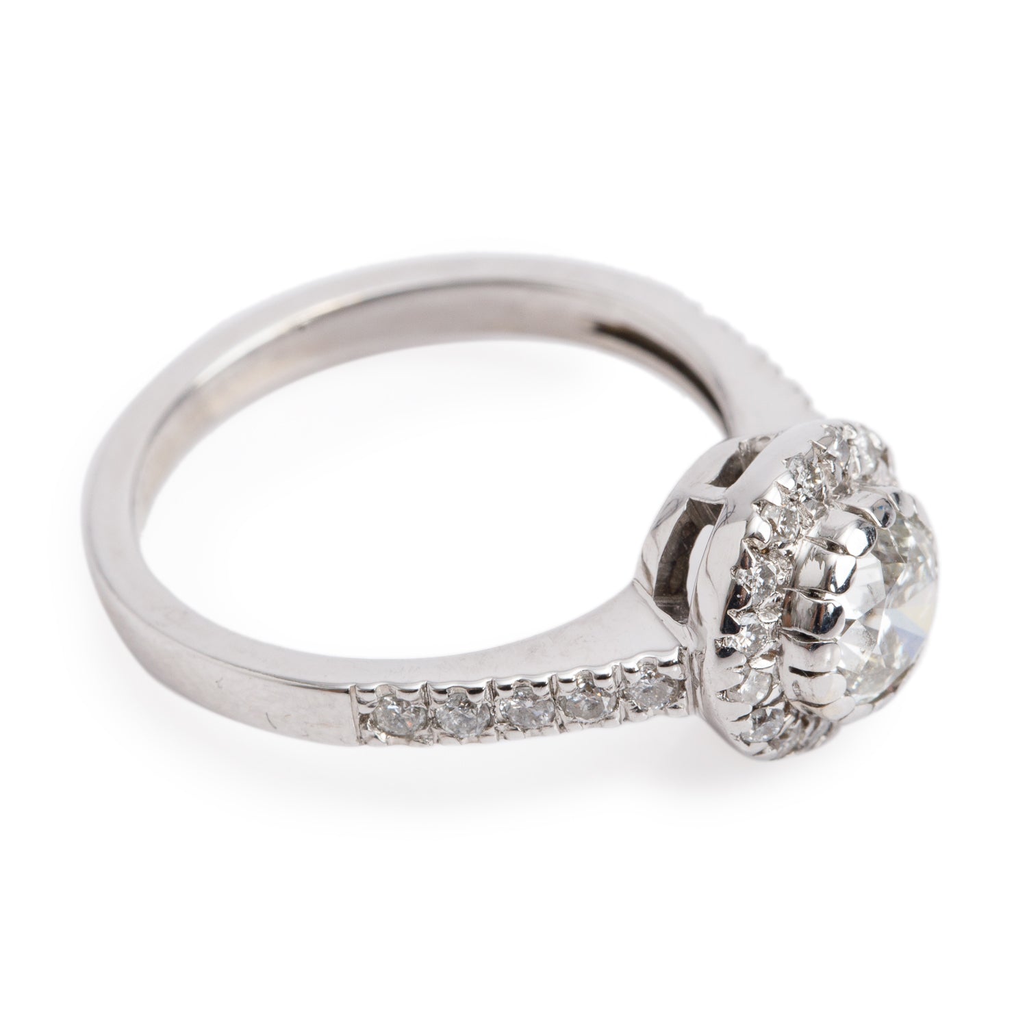 14k White Gold 0.90 ct. Round Cut Diamond Engagement Ring, Size 6.75