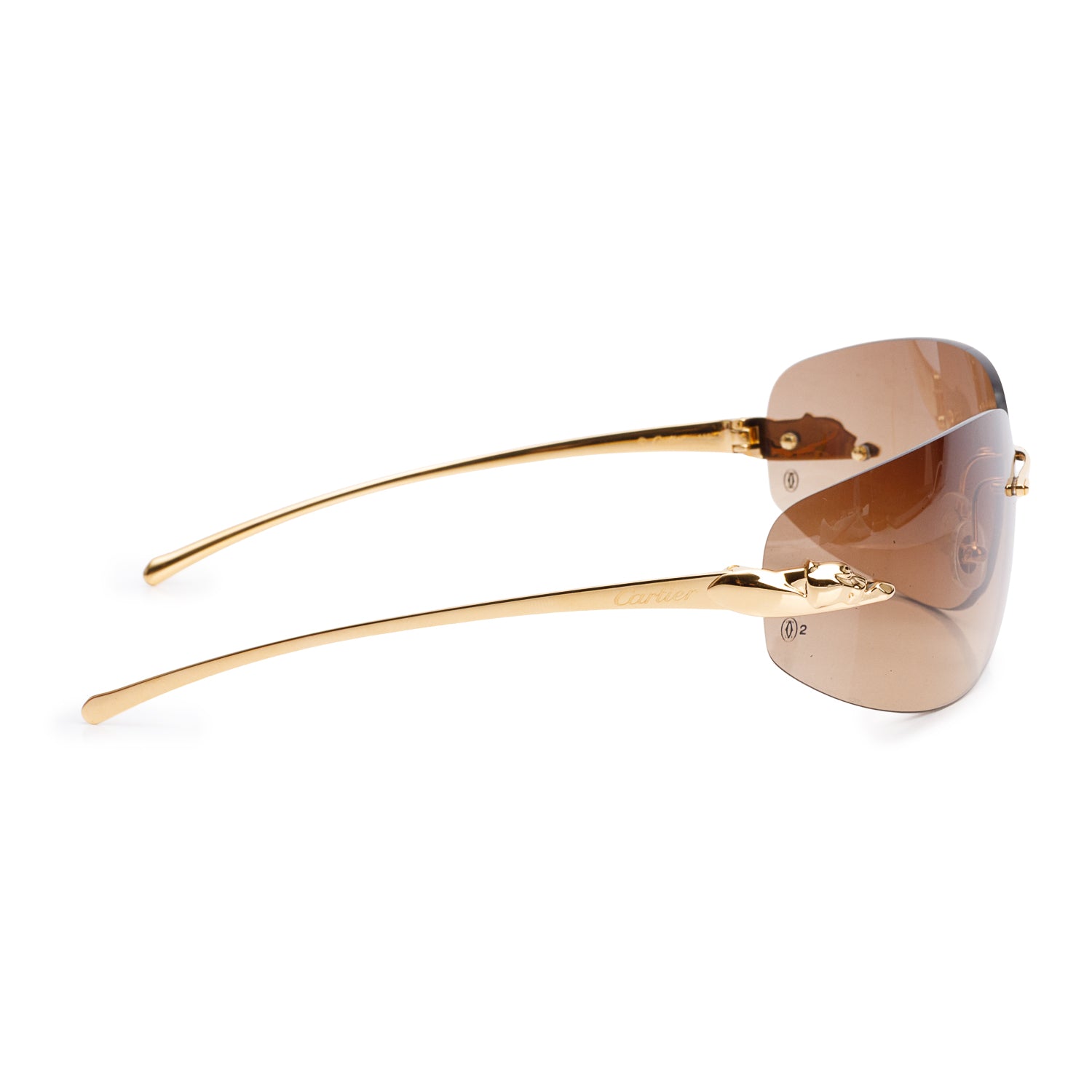 Cartier CT0062S Brown Rimless Gradient Panthere de Cartier Rectangle Sunglasses w/ Box