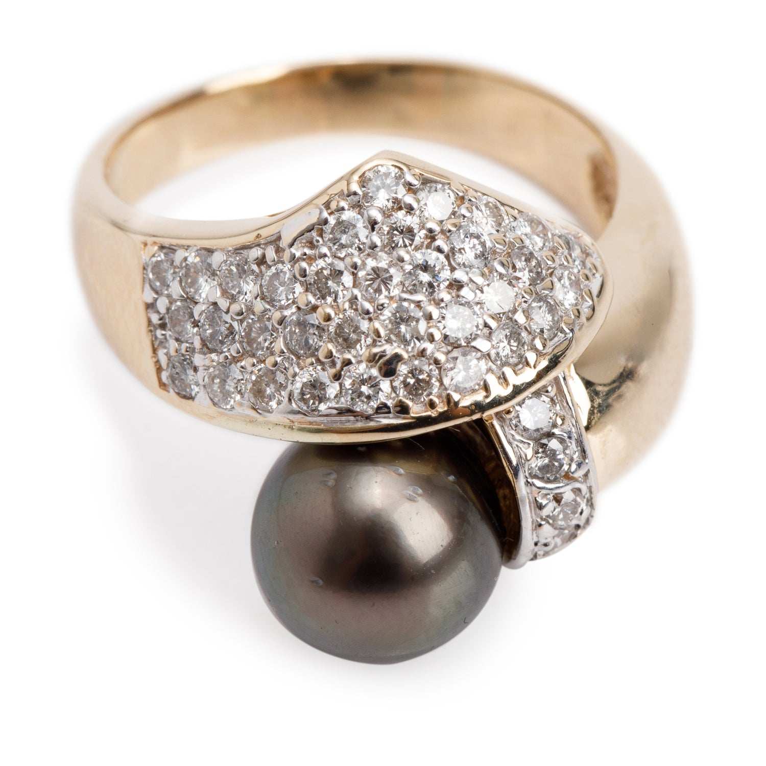 14k Yellow Gold South Sea Pearl & Diamond Ring, Size 9.25