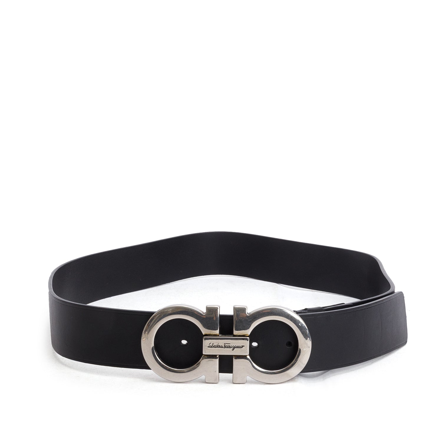 Ferragamo Black Leather Wide Adjustable Gancini Belt