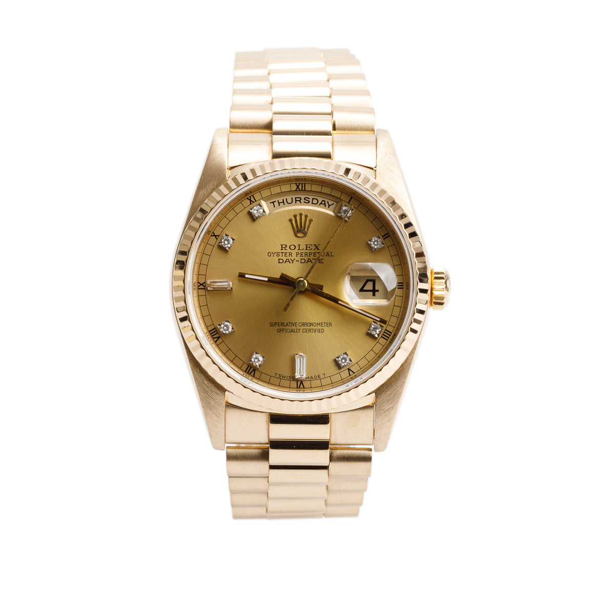Rolex 18k Yellow Gold Day Date 36 MM President Watch Champagne Diamond ...