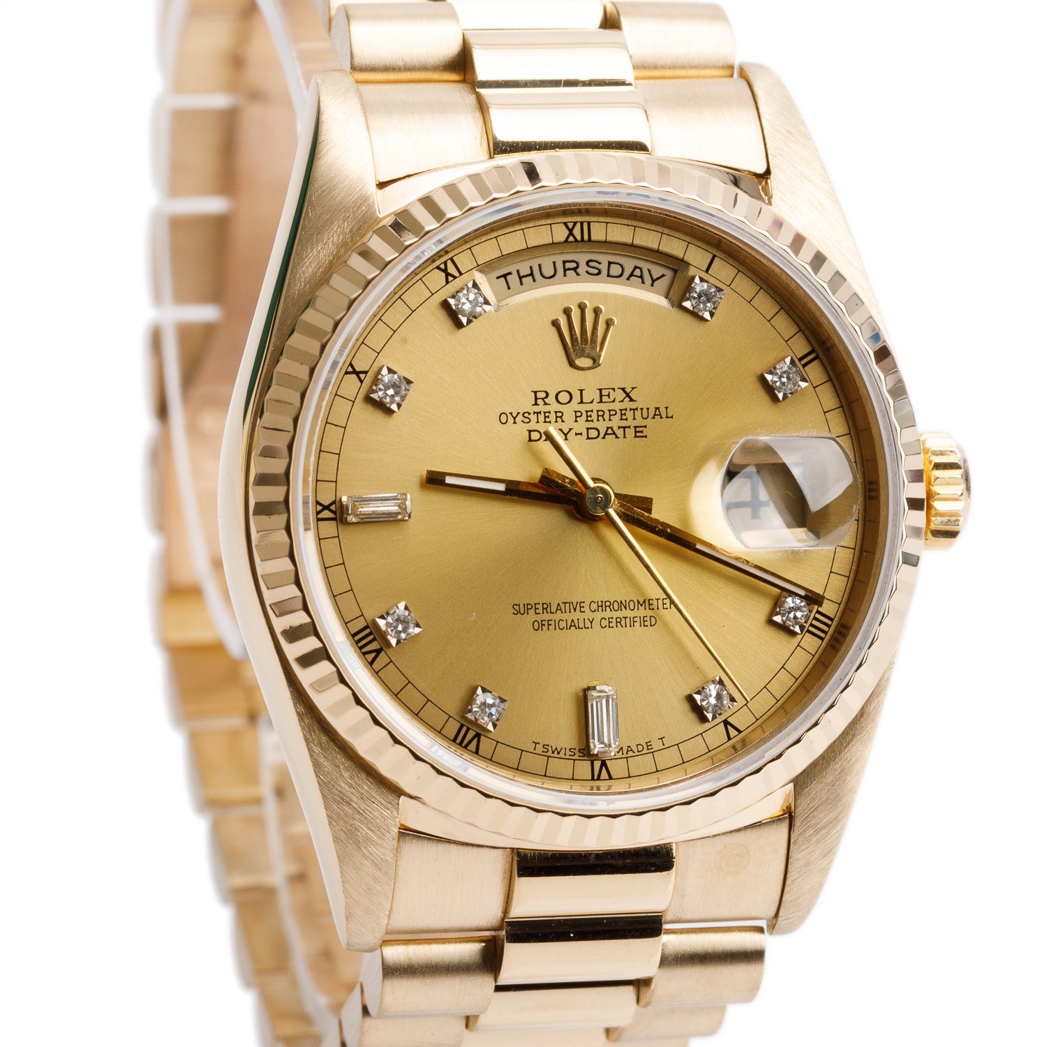 Rolex 18k Yellow Gold Day Date 36 MM President Watch Champagne Diamond Dial 18238 w/ Box