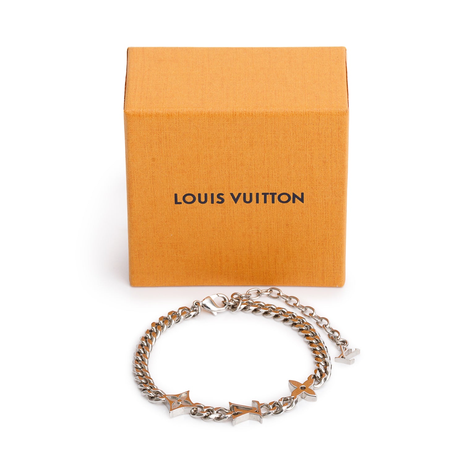 Louis Vuitton 2023 Silver-Tone Brass Monogram Row Bracelet w/ Box