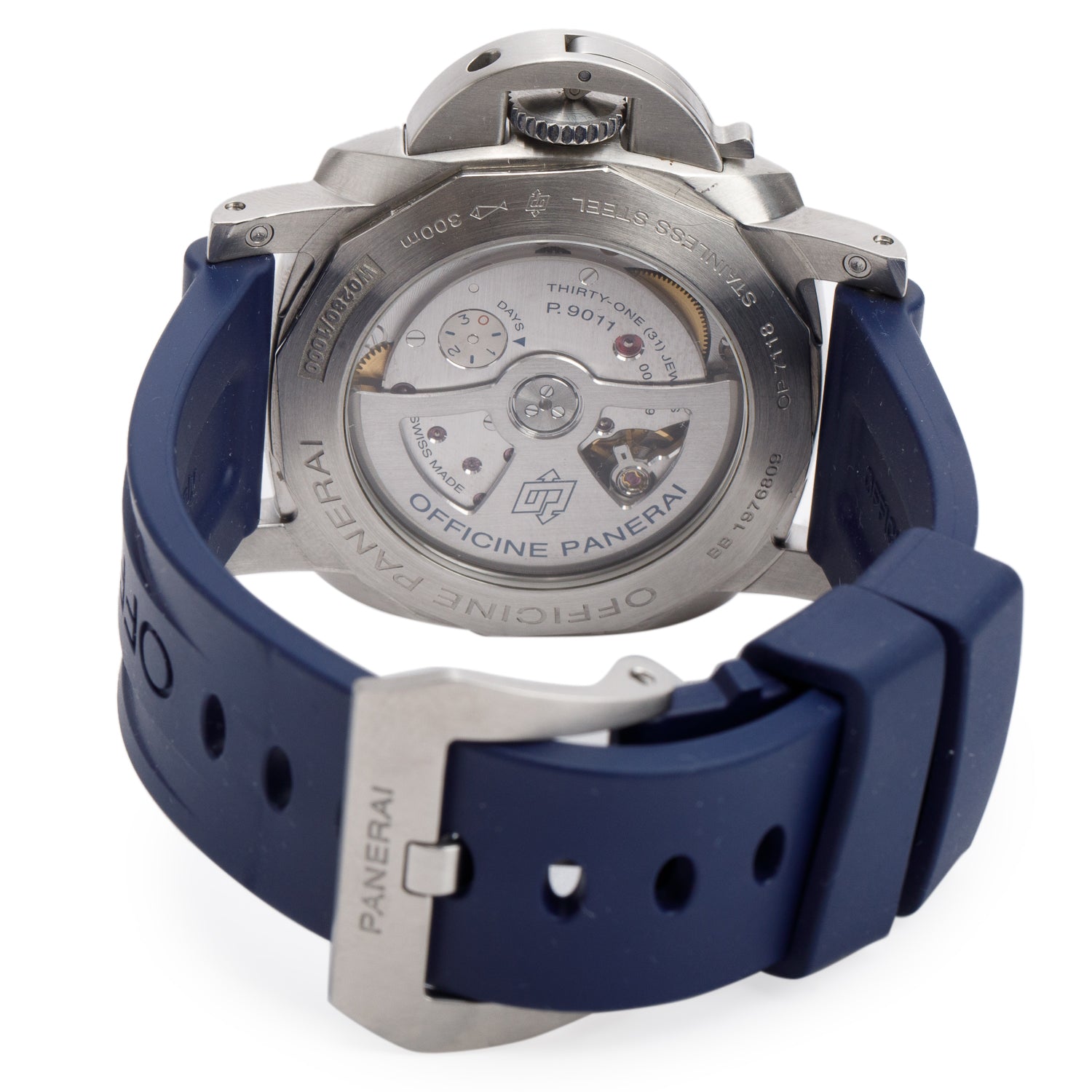 Panerai Stainless Steel Luminor 1950 GMT 44mm Automatic Watch Blue Dial PAM01033 w/ Box, Paper & Extra Strap