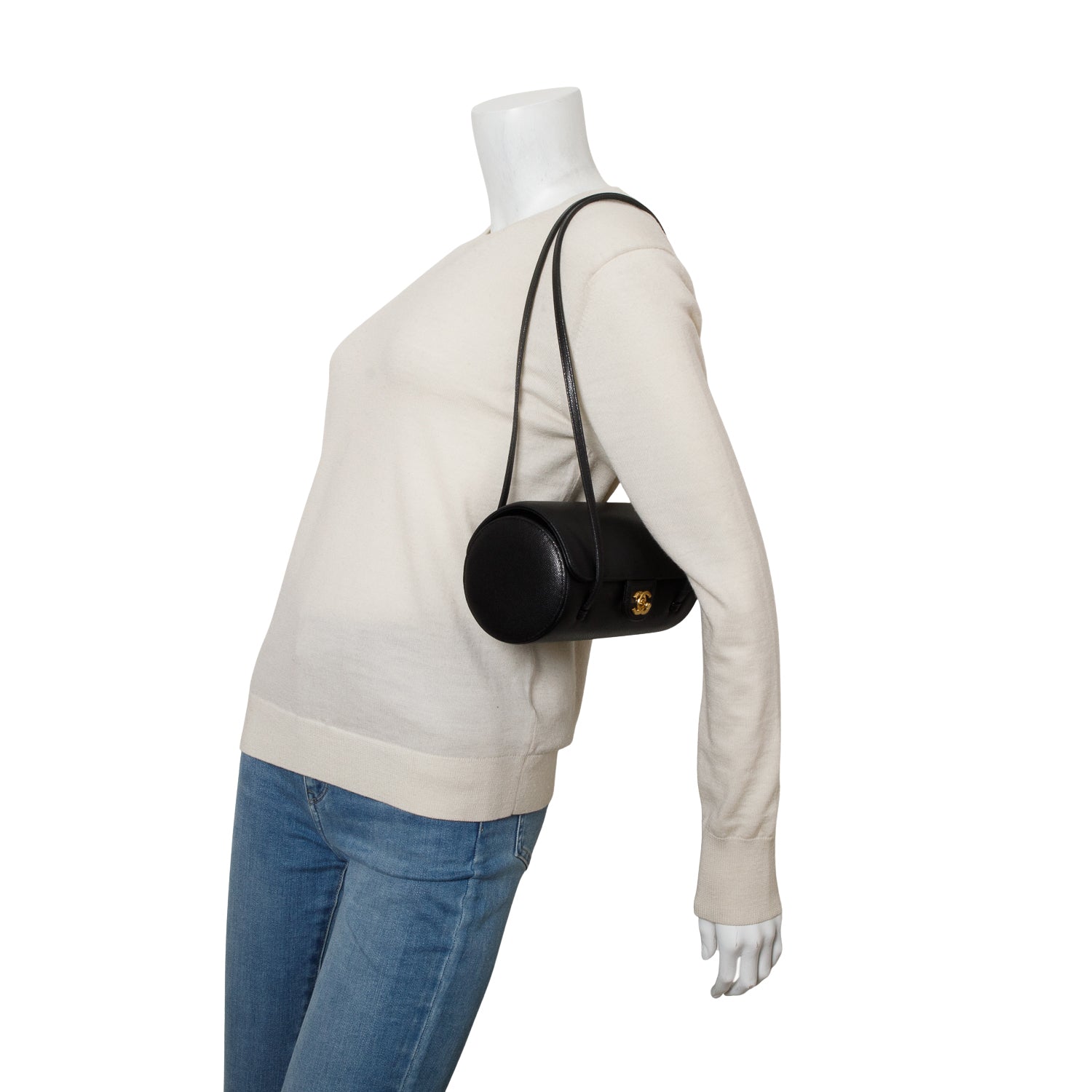 Chanel 2026 Black Shiny Caviar Preppy Coco Small Bowling Bag w/ Box & Receipt