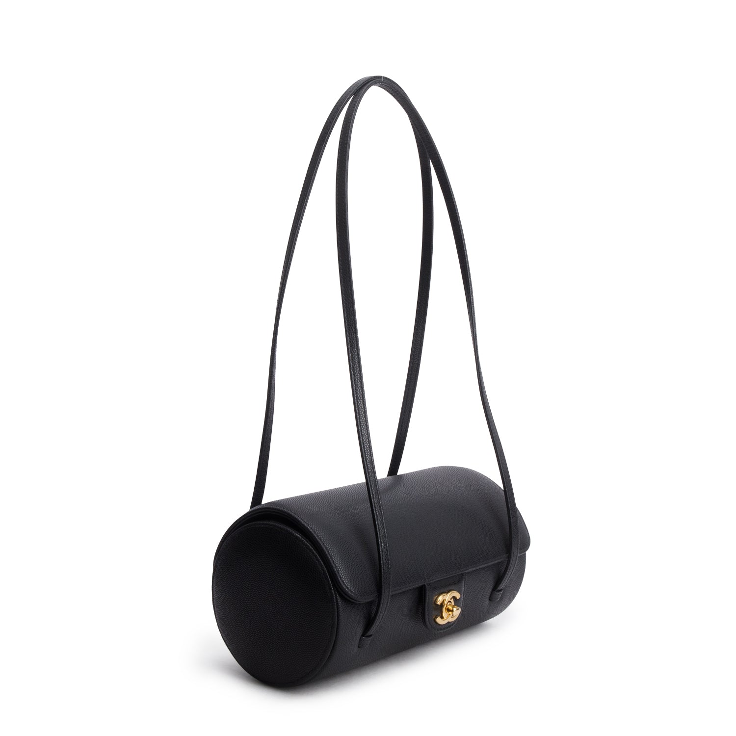 Chanel 2026 Black Shiny Caviar Preppy Coco Small Bowling Bag w/ Box & Receipt
