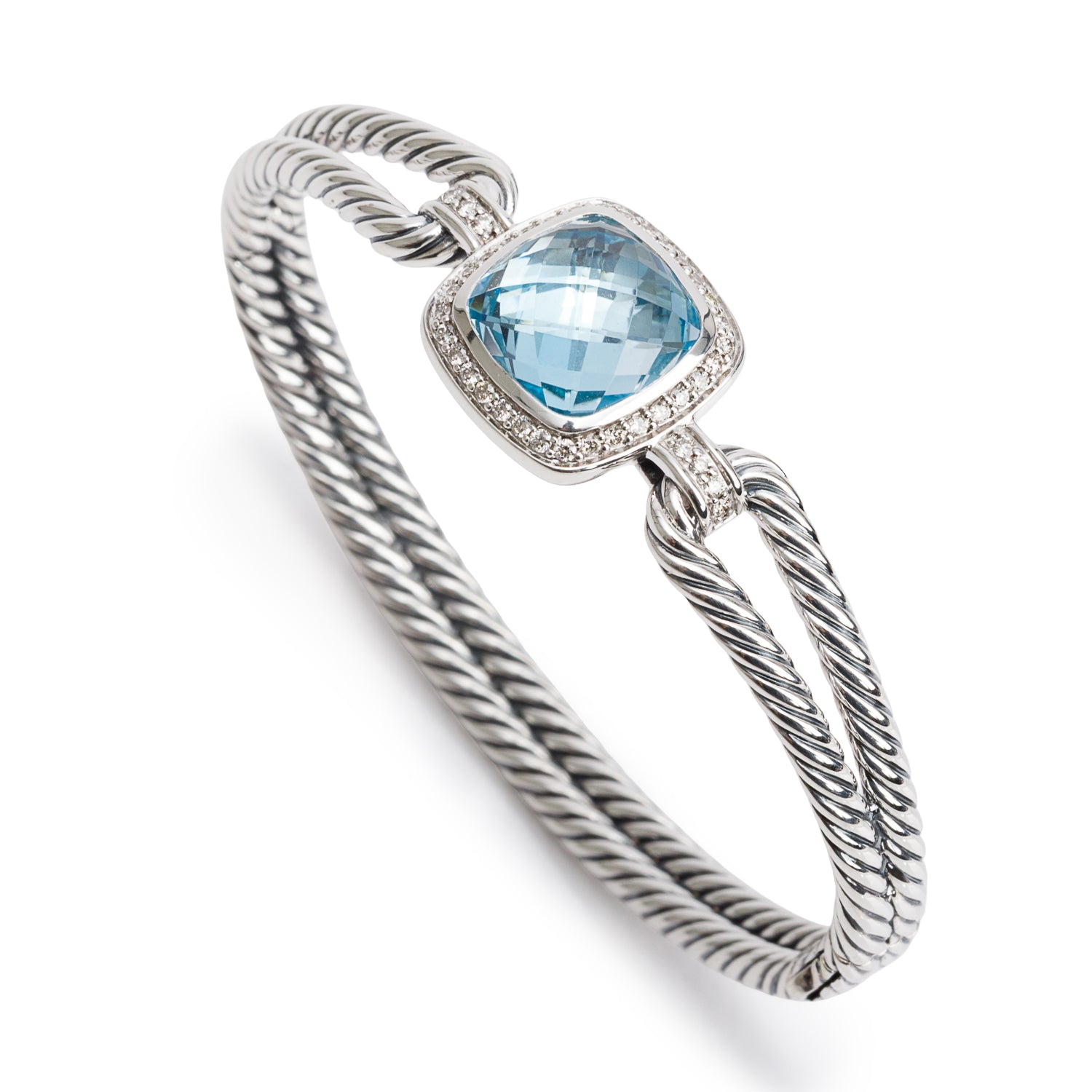 David Yurman Sterling Silver Topaz & Diamond Albion Cable Bracelet