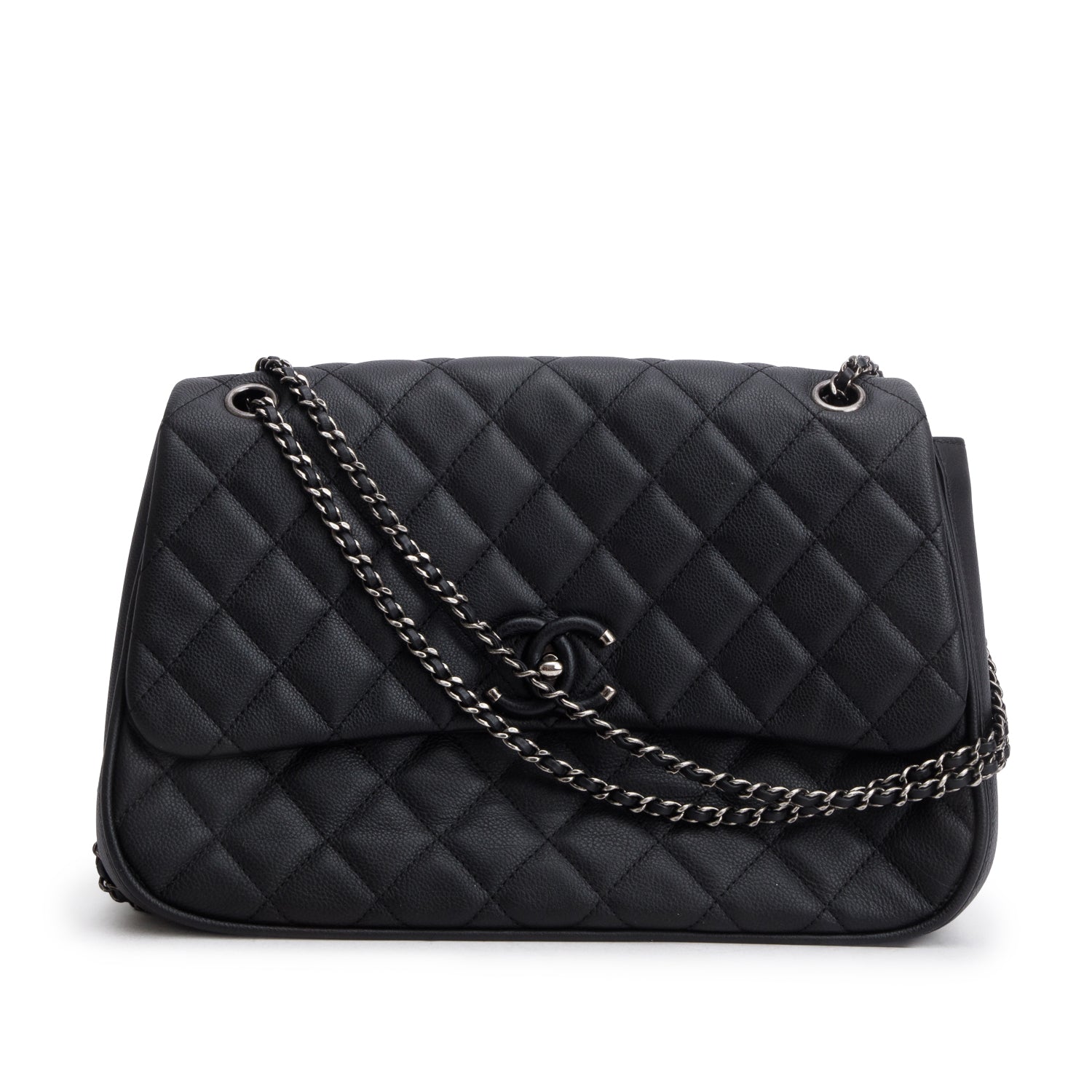 Chanel Black Caviar Frame in Chain Bag w/ Authenticity Card
