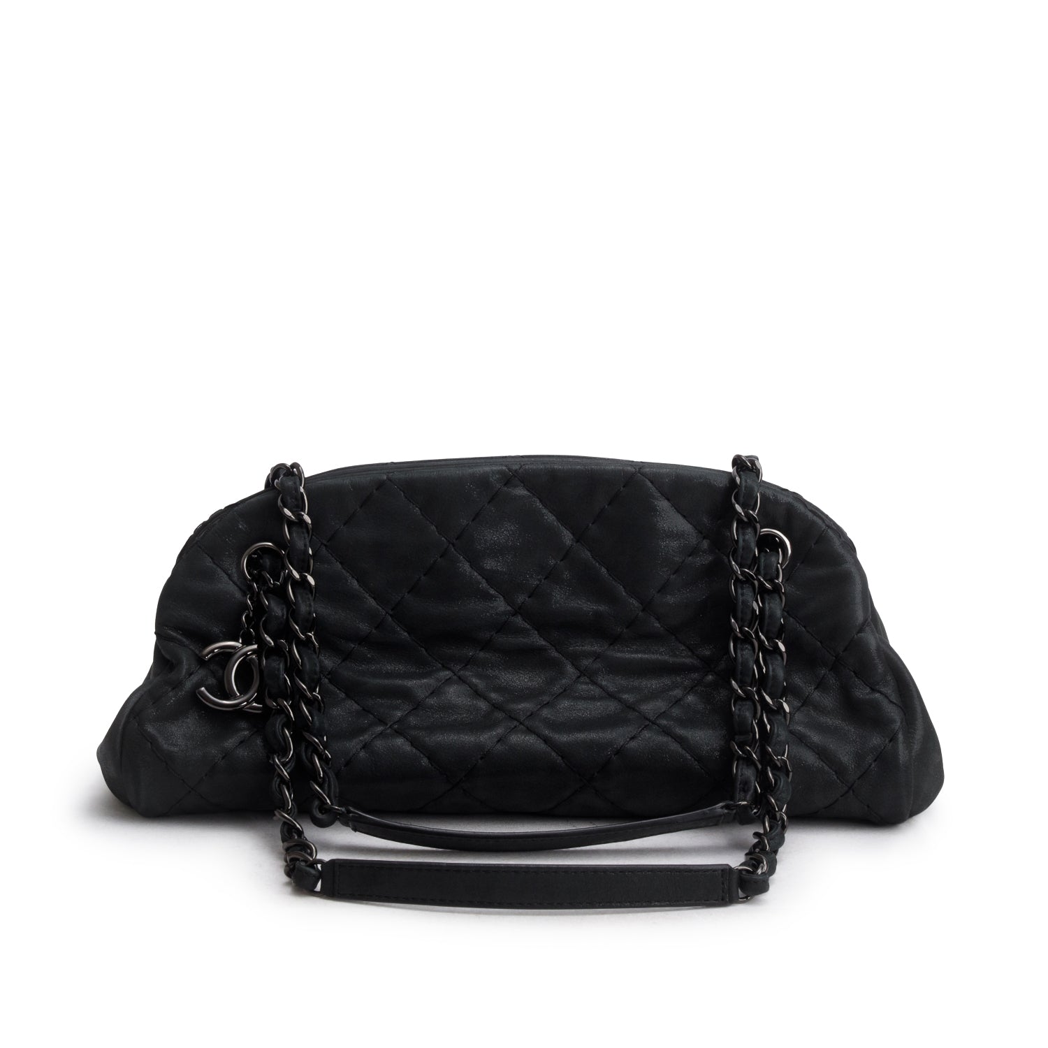 Chanel Black Metallic Calfskin Quilted Medium Just Mademoiselle w/ Authenticity Card