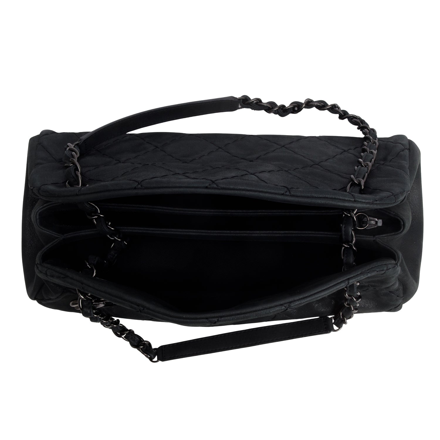 Chanel Black Metallic Calfskin Quilted Medium Just Mademoiselle w/ Authenticity Card