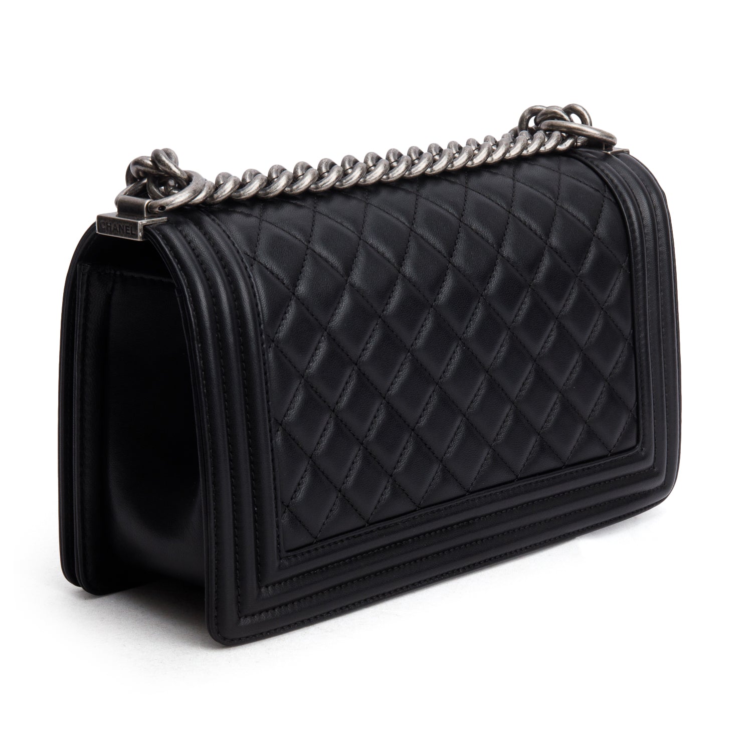 Chanel Black Lambskin Quilted Medium Boy Flap w/ Box