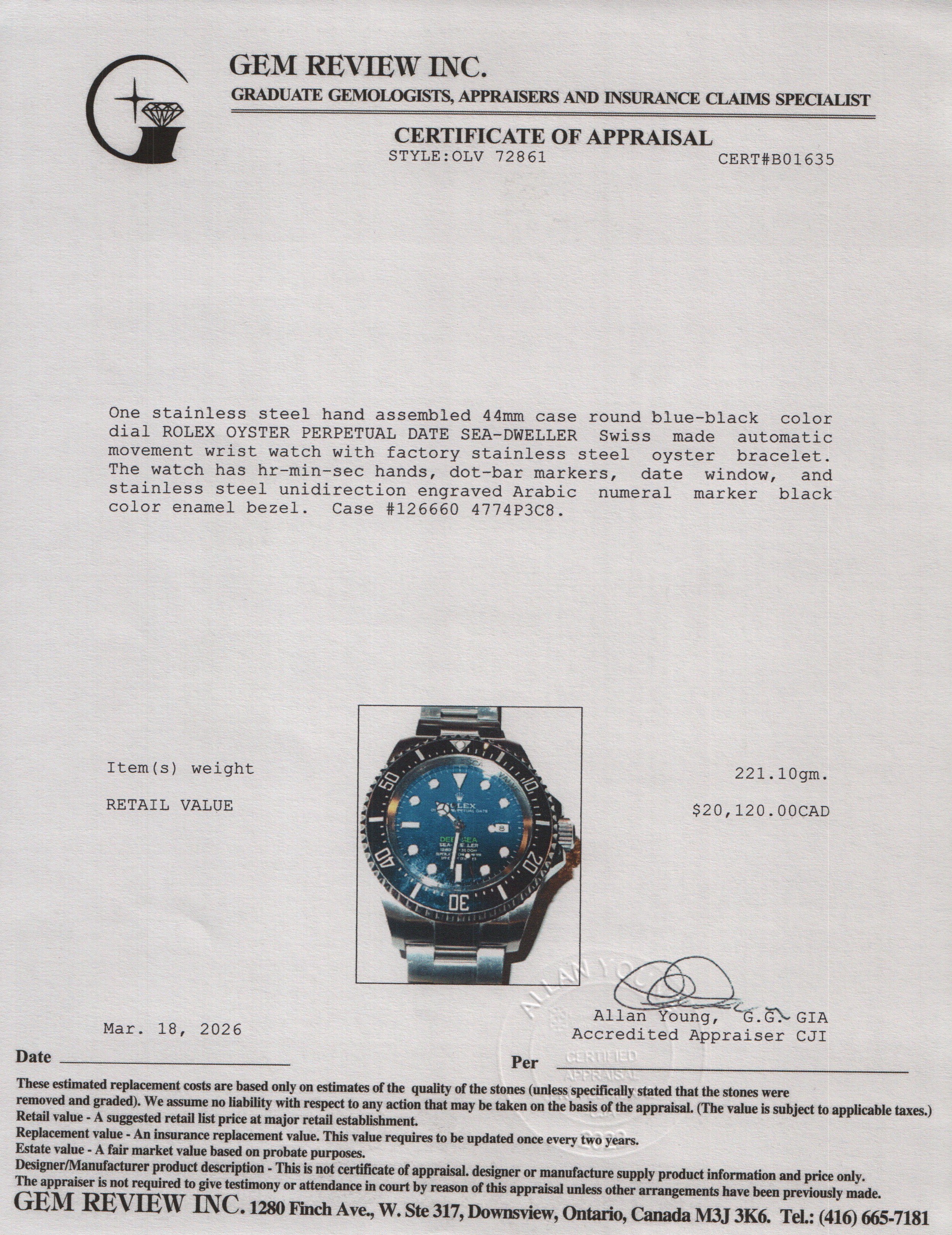 Rolex 2020 Stainless Steel Sea-Dweller Deepsea 'James Cameron' 44 MM Automatic Watch 126660 D-blue Dial w/ Box & Papers
