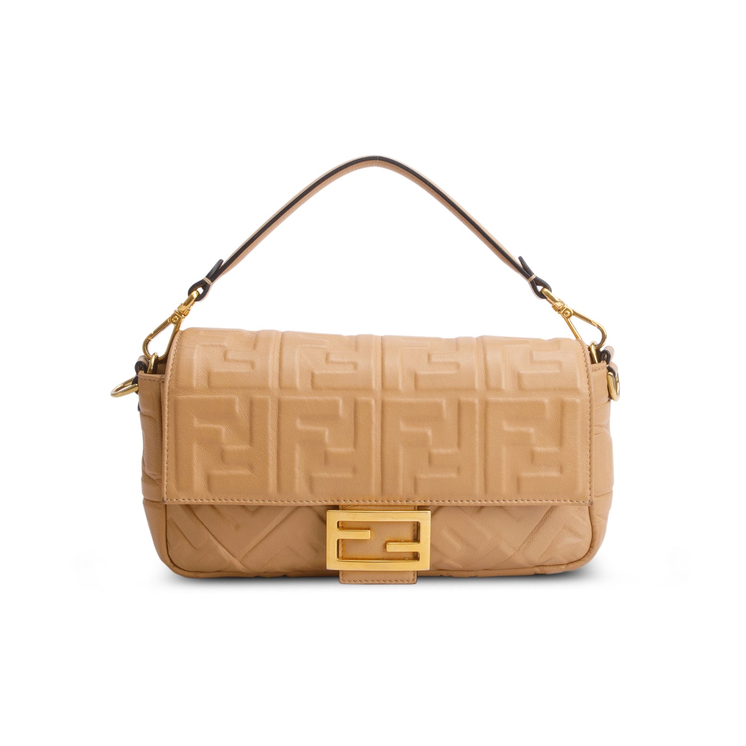 Fendi Brown Nappa FF 1974 Embossed Baguette w/ Straps