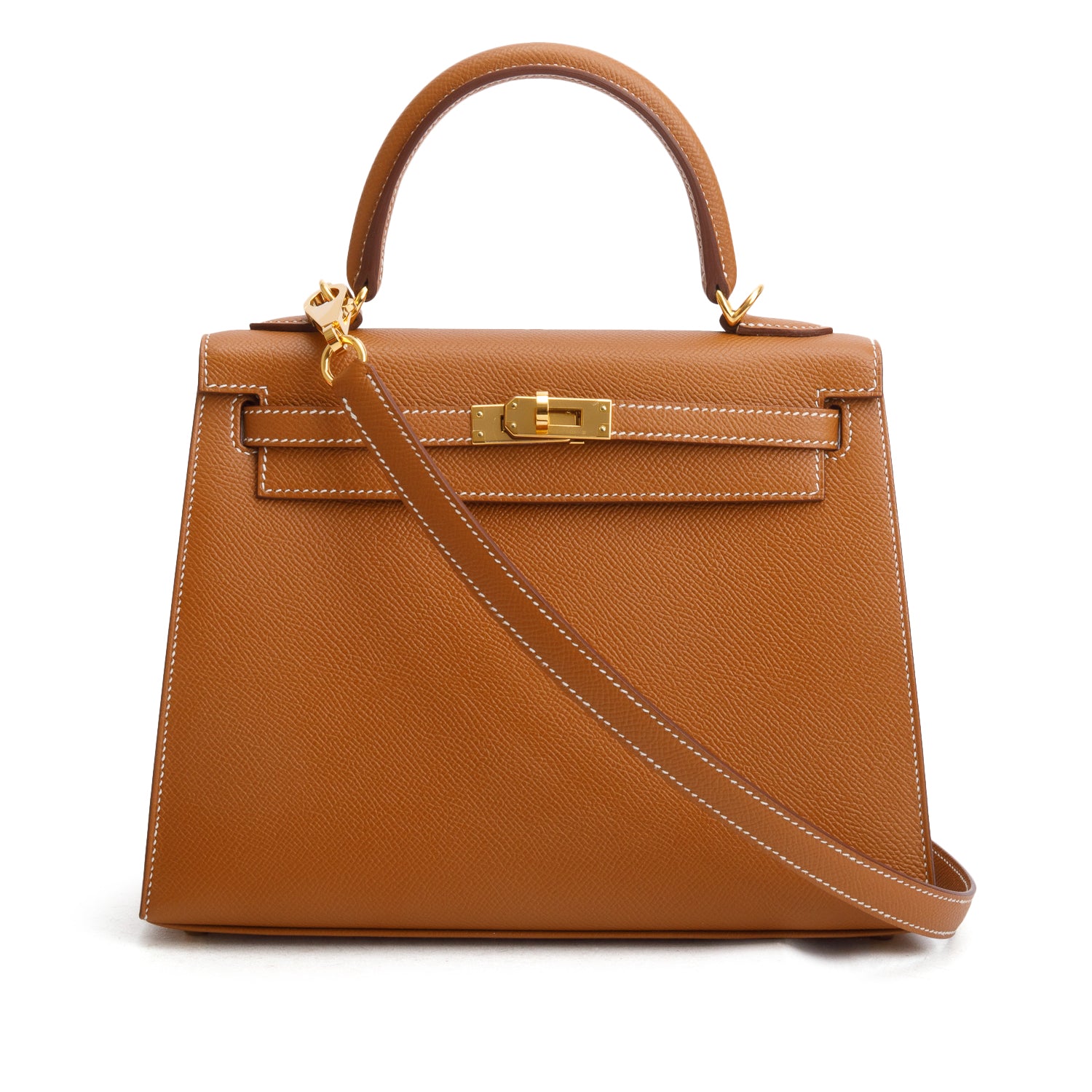 Hermes 2020 Gold Veau Epsom Kelly II Sellier 25 w/ Box, Receipt & Strap